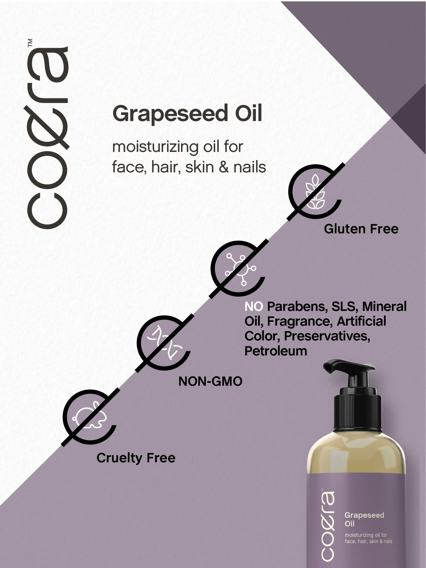 Coera Grapeseed Oil | 8 fl oz | Moisturizing Oil for Face, Hair, Skin & Nails | Free of Parabens, SLS, & Fragrances