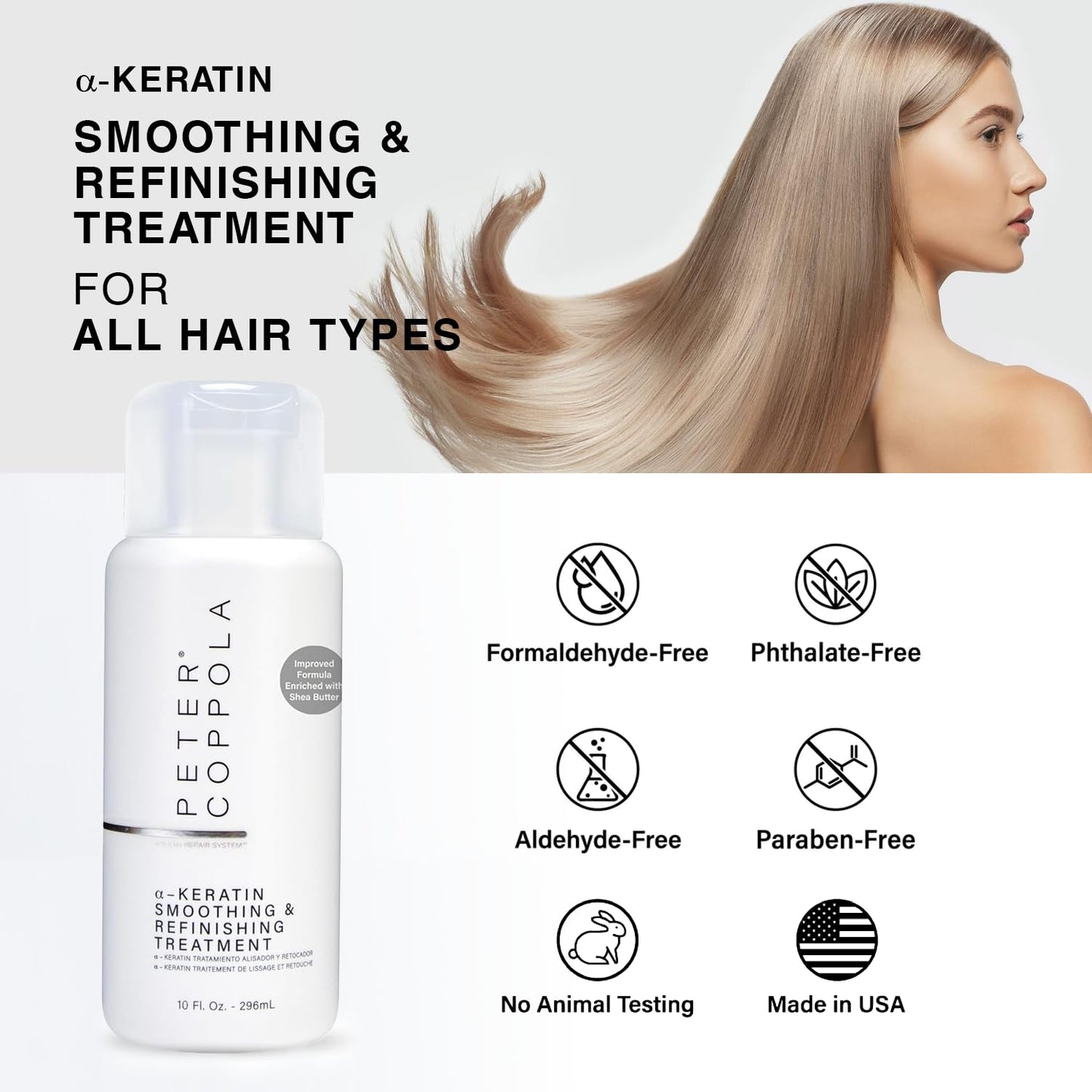 Peter Coppola a-Keratin Smoothing And Refinishing Treatment - Semi-Permanent Keratin Hair Treatment Smoothes, Nourishes, And Repairs the Hair - Formaldehyde-Free, Aldehyde-Free (10 OZ)