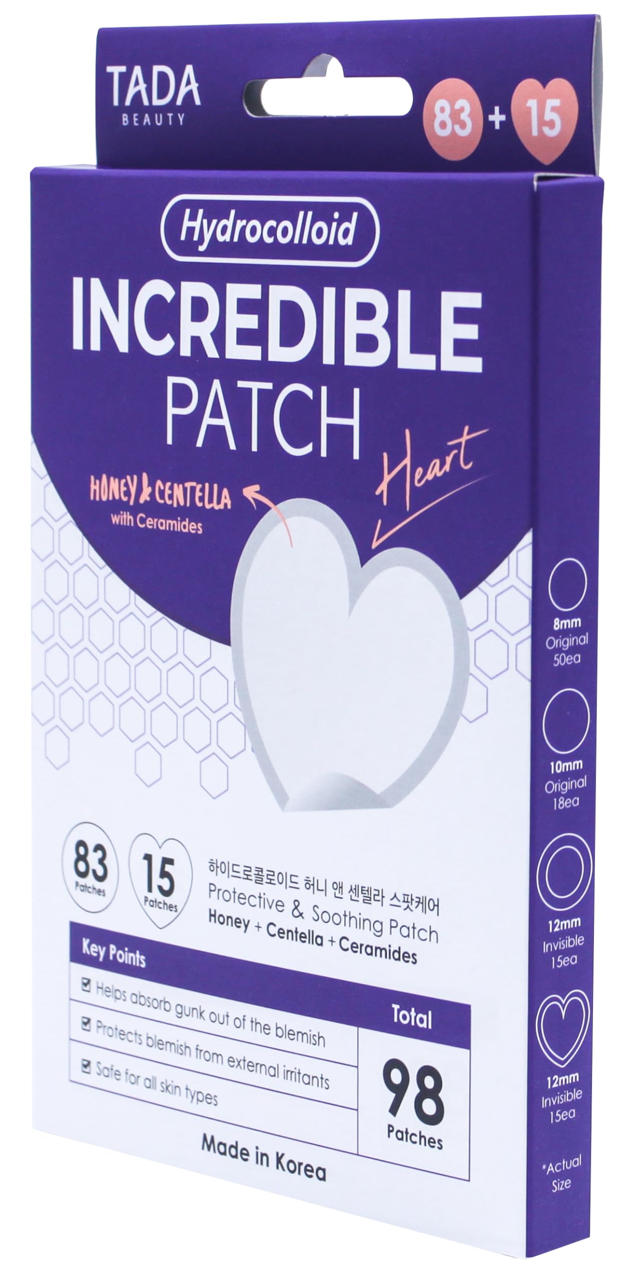 TADA BEAUTY Incredible Blemish Patch - Hydrocolloid Pimple Patches Acne Patches for Face, Spot Treatment (Heart 98count)