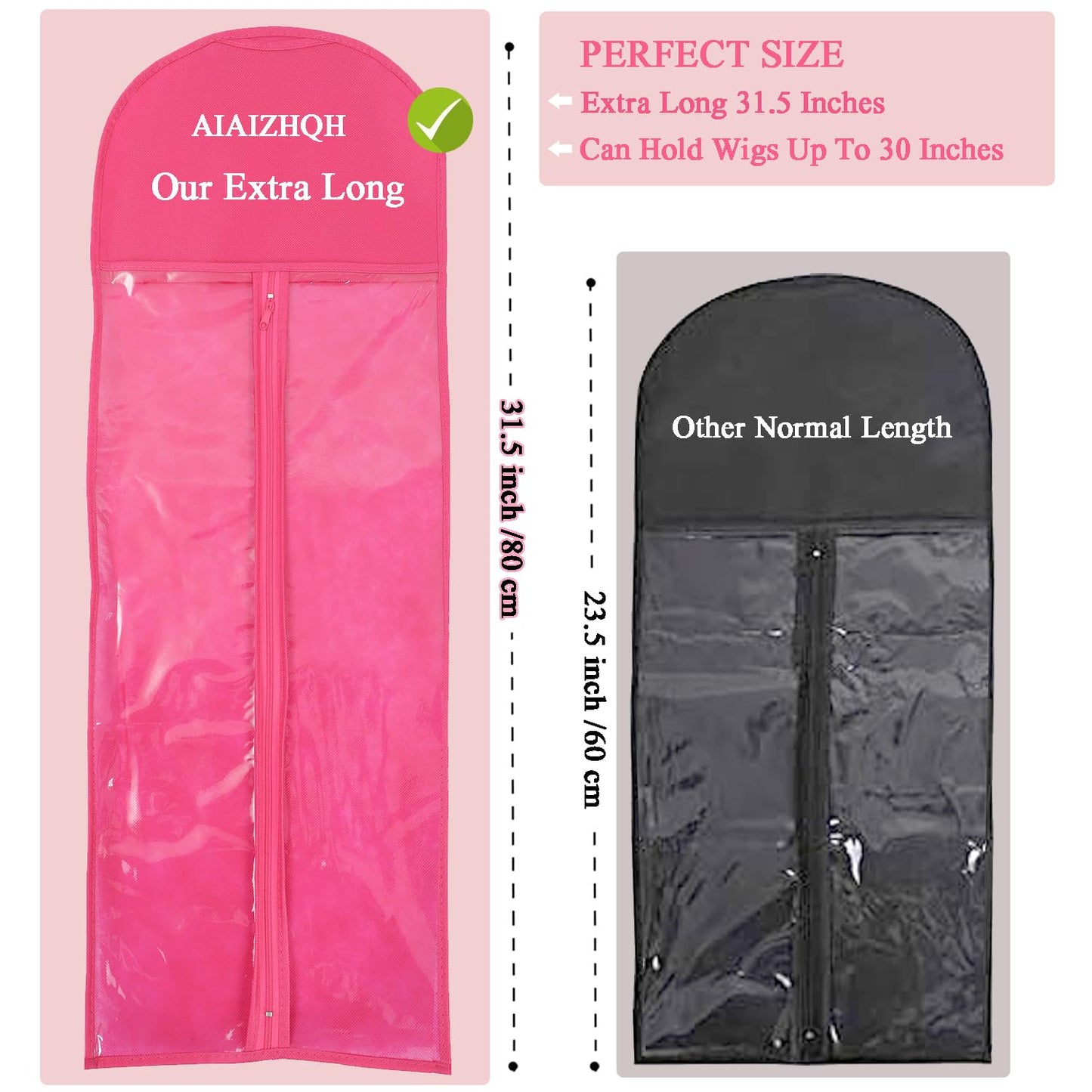 AIAIZHQH 2 Packs Extra Long Hair Extension Holder Wig Holder Wig Storage Bags with Hanger, Wig Storage for Multiple Wigs Hair Extension Hanger with Bag (31.5 Inch, 2Pcs Pink)