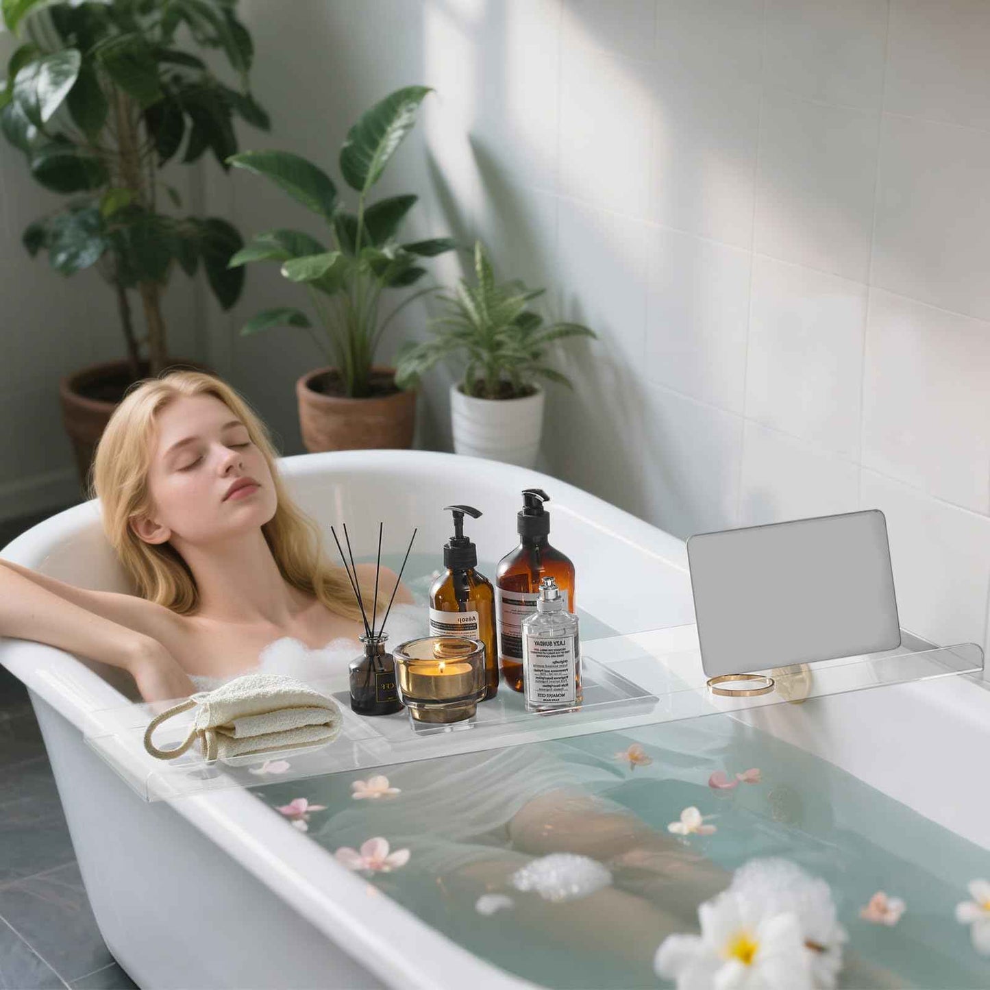 Acrylic Bathtub Tray, Transparent Acrylic Bathtub Tray, Suitable for All Bathtubs.