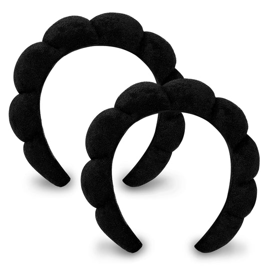 CILPIR Spa Headbands for Washing Face or Facial, Set of 2 Skincare Headbands, Bubble Skincare Headbands Drunk Elephant Terry Cloth Puffy Headbands for Shower Mask Skin Treatment（2pcs black）