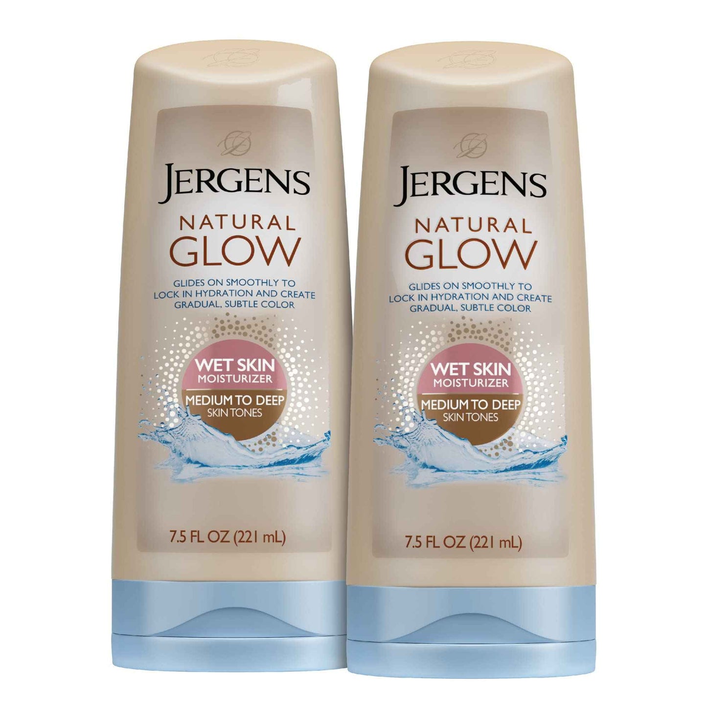 Jergens Natural Glow In Shower Lotion, Self Tanner for Medium to Deep Skin Tone, Sunless Tanning Wet Skin Lotion for Gradual, Flawless Color, 7.5 Ounce, Pack of 2