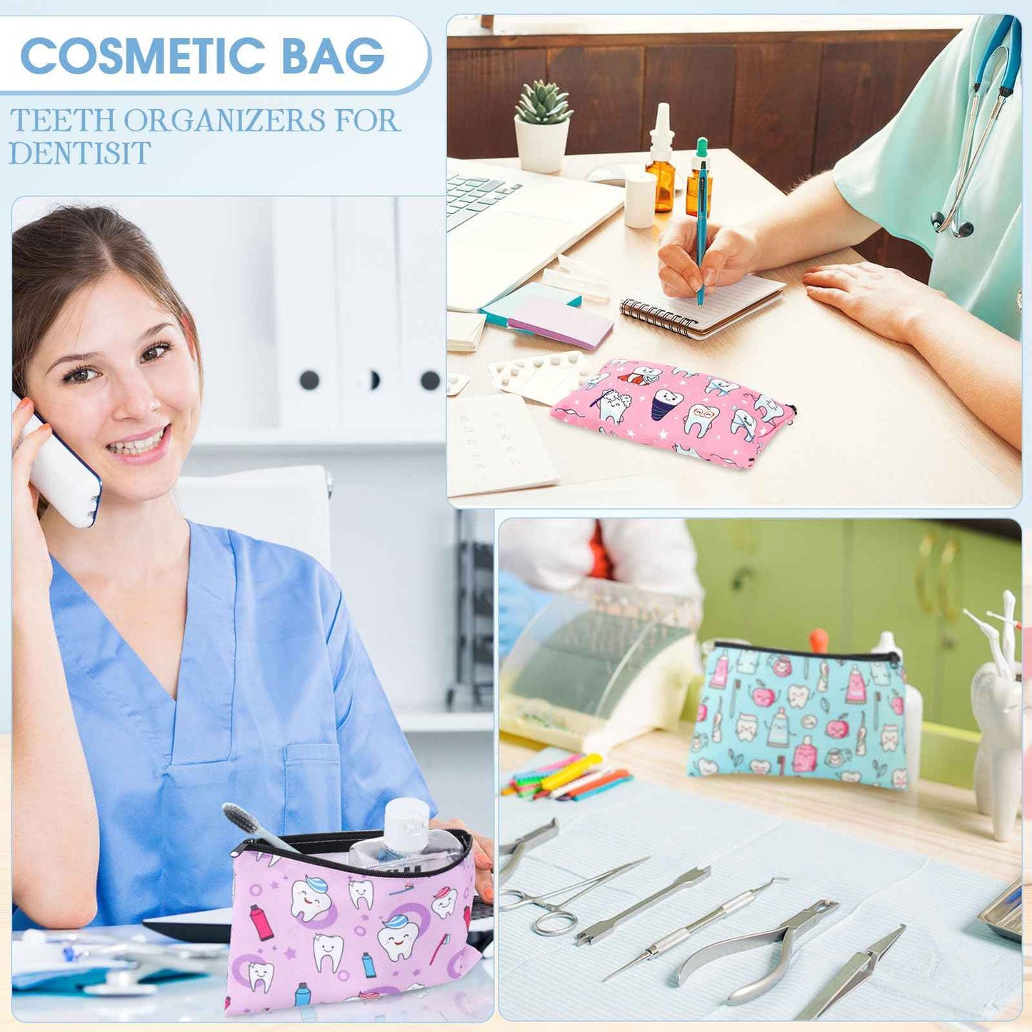 Silkfly 30 Pieces Teeth Makeup Bags Dentist Gifts Dental Hygienist for Women Nurse Cute Teeth Cosmetic Bags Dental Assistant Accessories Zipper Travel Pouch for Birthday Graduation Nurse Week Gifts