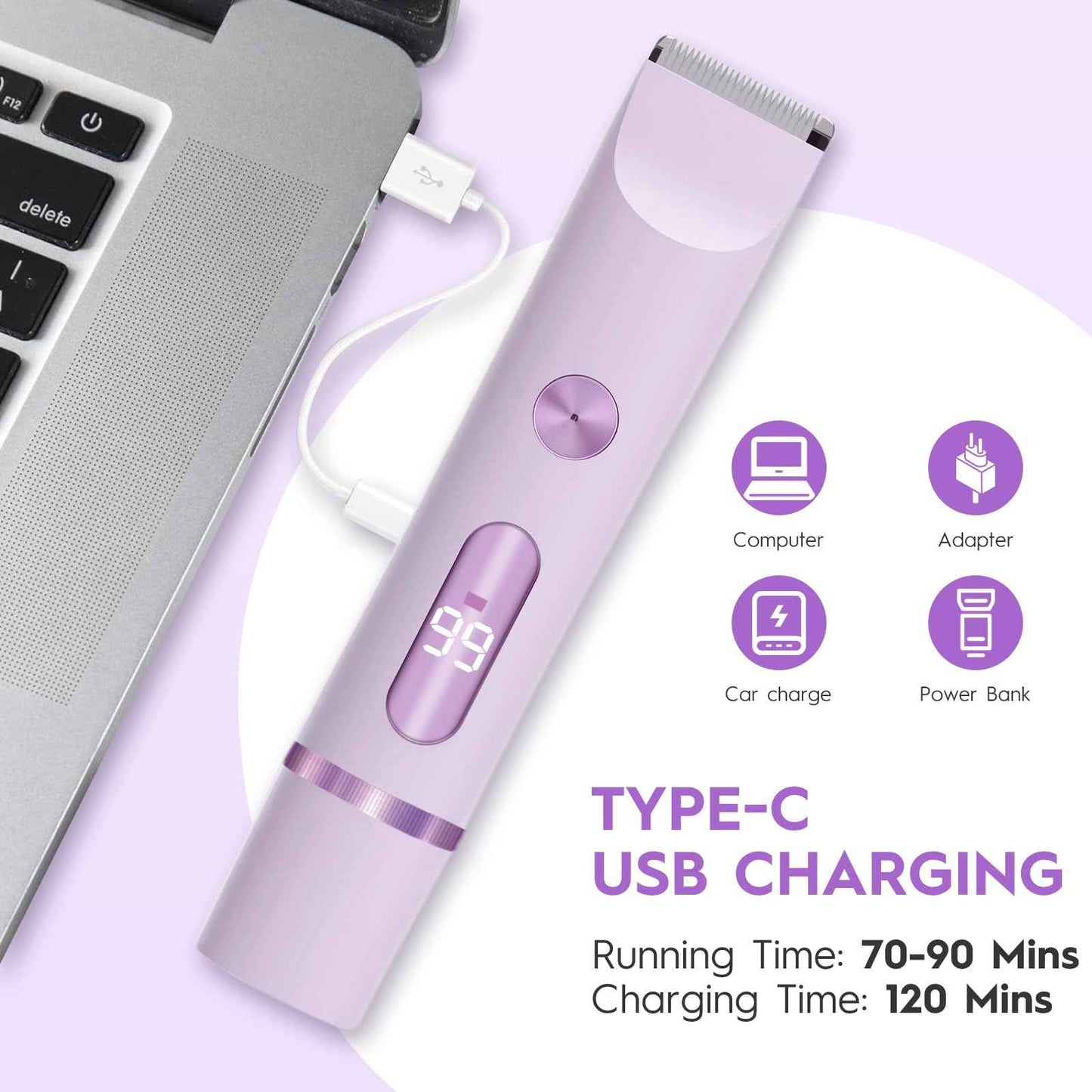 Joigivit Dual Head Shaver 2 in 1 Bikini Trimmer for Women Electric Razors Lady Pubic Hair, LCD Display Bikini Underarm Arm Leg Face Body 2026 Upgraded Version- Purple