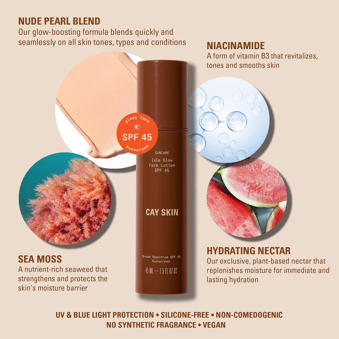 Isle Glow Face Moisturizer with SPF 45 (1.52 oz) - Skincare Moisturizer w/Sea Moss, Hydrating Nectar, Niacinamide, & More - Vegan Daily Facial Moisturizer - Moisturizer Face Cream for All Skin Types