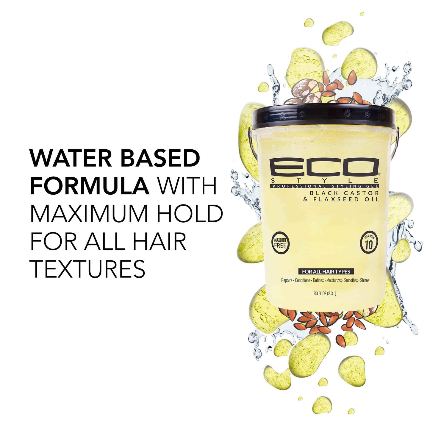 Eco Style Black Castor and Flaxseed Oil Styling Gel - Helps Nourish and Repair Damaged Hair - Promotes Healthy Scalp - Provides Superior and Weightless Hold - Delivers Long Lasting Shine - 80 oz