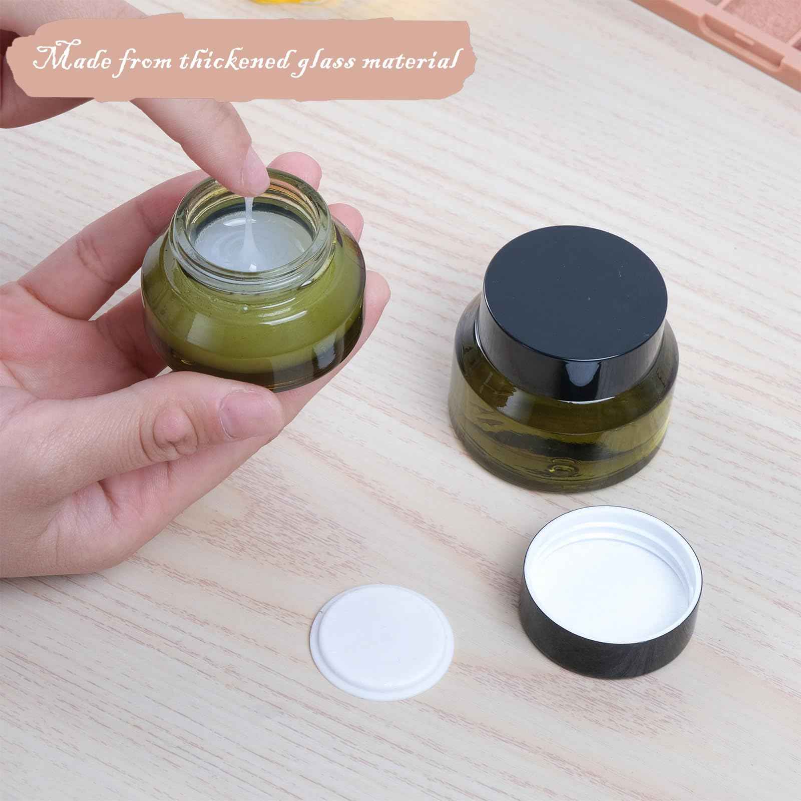 TkoYuHm 12 pack Glass Cosmetic Jars with Lids Small Lotion Containers for Traveling Green Empty Skincare Container for Face Cream Toiletries Makeup (1oz)