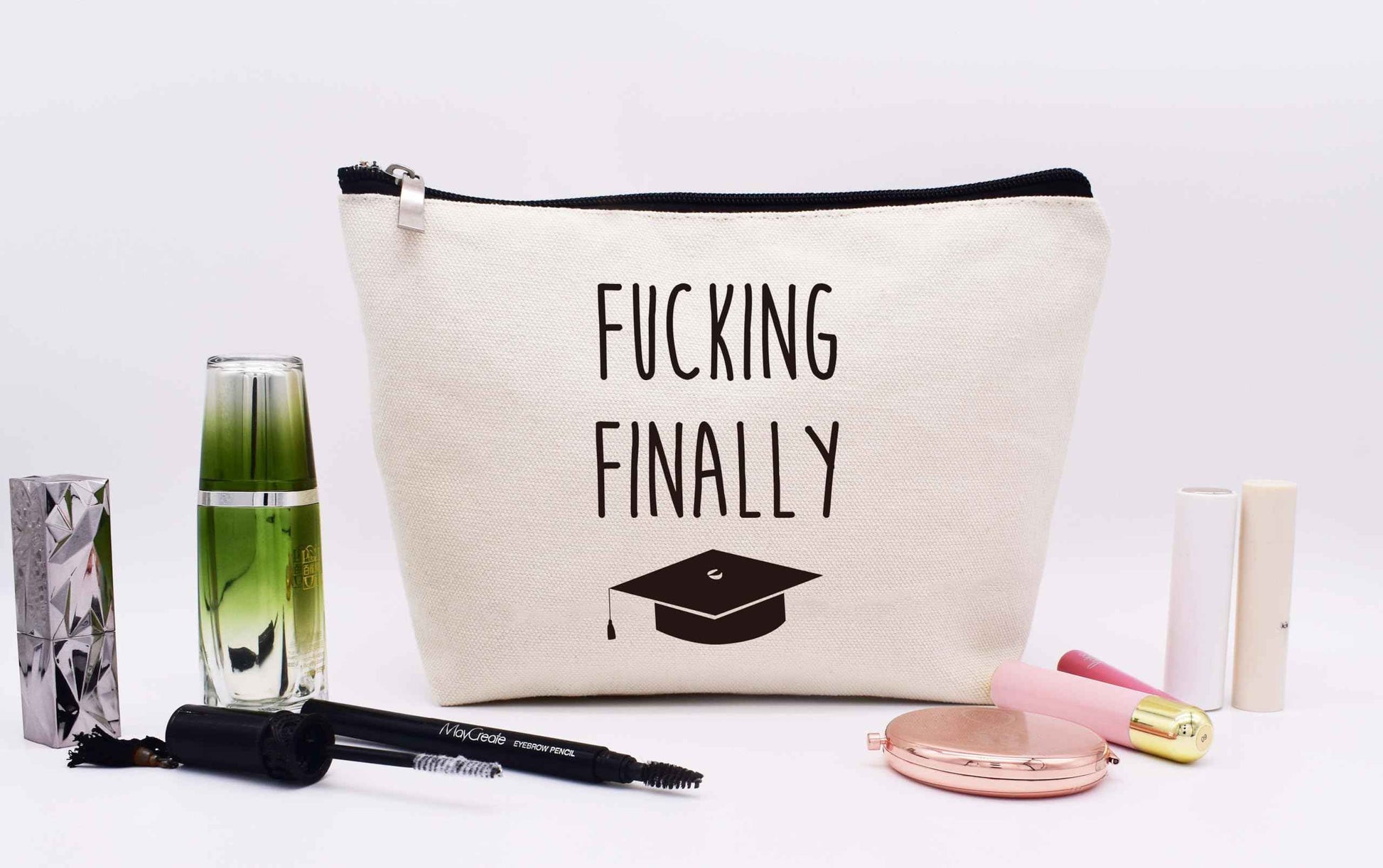 LIBIHUA Finally Graduation Gifts Funny Graduate Congratulation Gifts for Her Bachelors Masters Degree Present Phd Graduation Present Makeup Bag Cosmetic Bag Travel Pouch