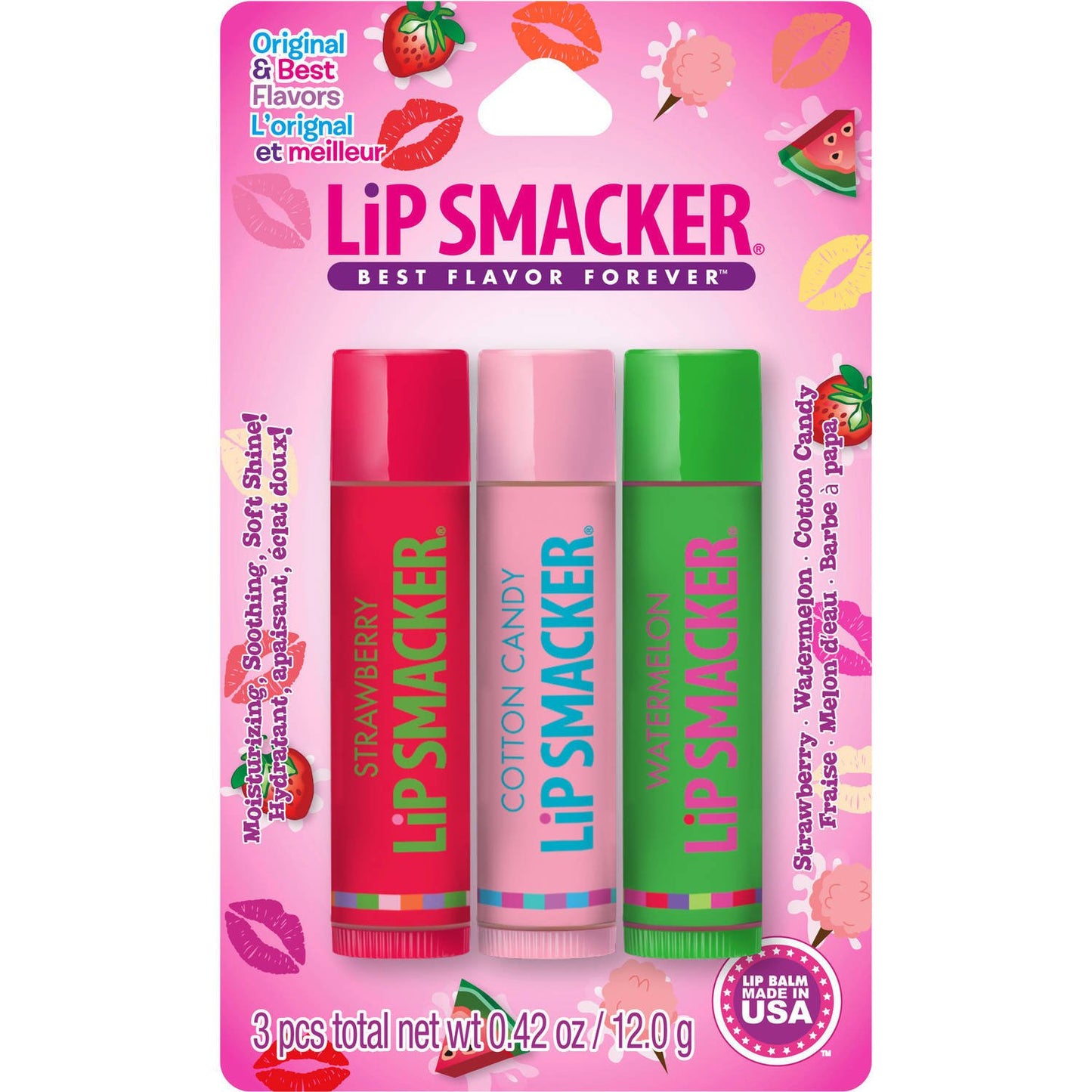 Lip Smackers Best Flavor Forever Lip Balm Trio with Strawberry Watermelon & Dr. Pepper Plus Cotton Candy Lip Balm