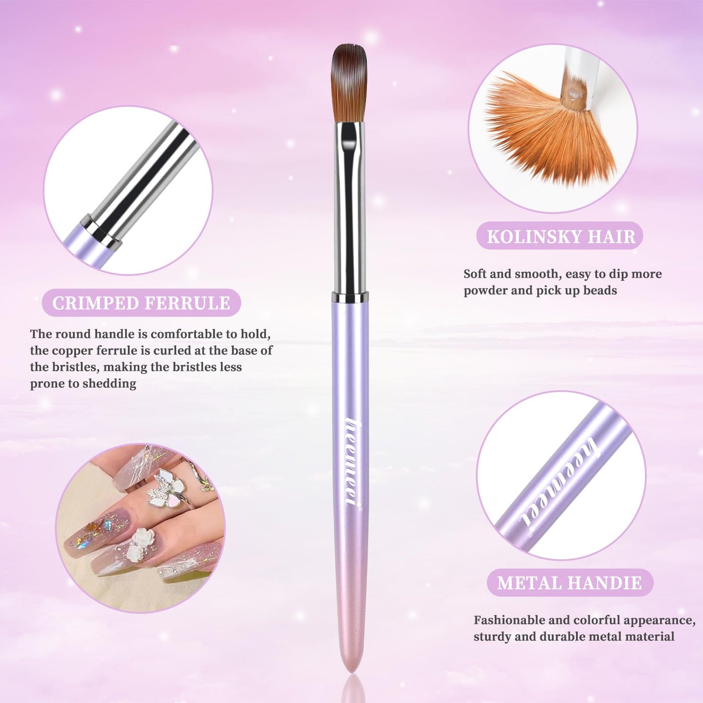 heemeei Kolinsky Acrylic Nail Brush Size 12- Nail Brushes for Acrylic Application - Acrylic Powder Brush for Nail Art - Nail Acrylic Brush for Professional Manicure DIY Extension Home Salon (12#)………