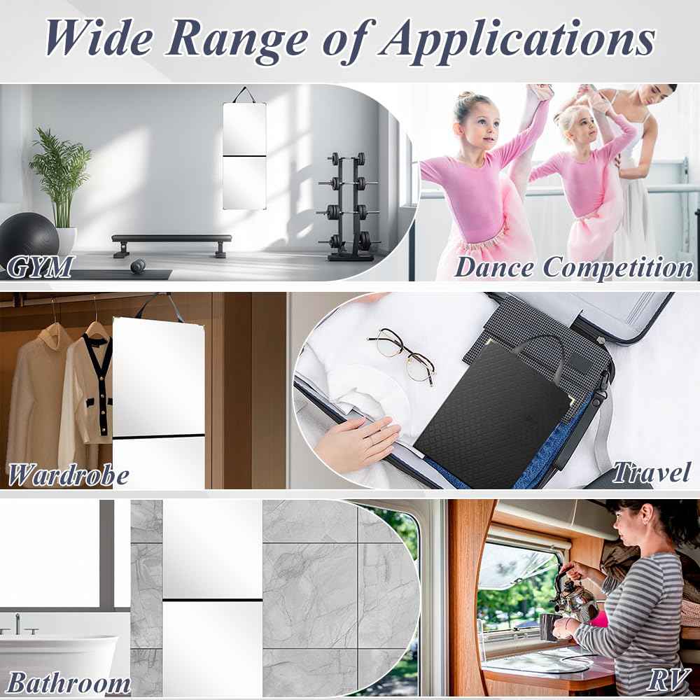 Layrslot Foldable Portable Full Length Mirror, Hanging Folding Mirror with Handle, Frameless Shatterproof Hanging for Camping, Travel, Dance, RV, Home Fitness, Gift (Black, 33x13 Inch)