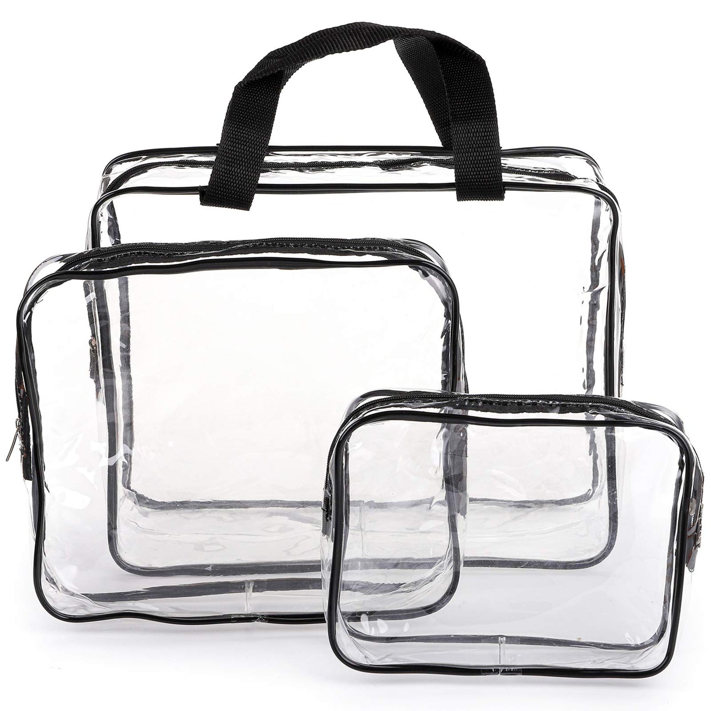 Hedume Set of 9 Clear Makeup Bags, TSA Approved Clear Toiletry Bag Set, Waterproof Clear PVC with Zipper Handle Portable Travel Luggage Pouch