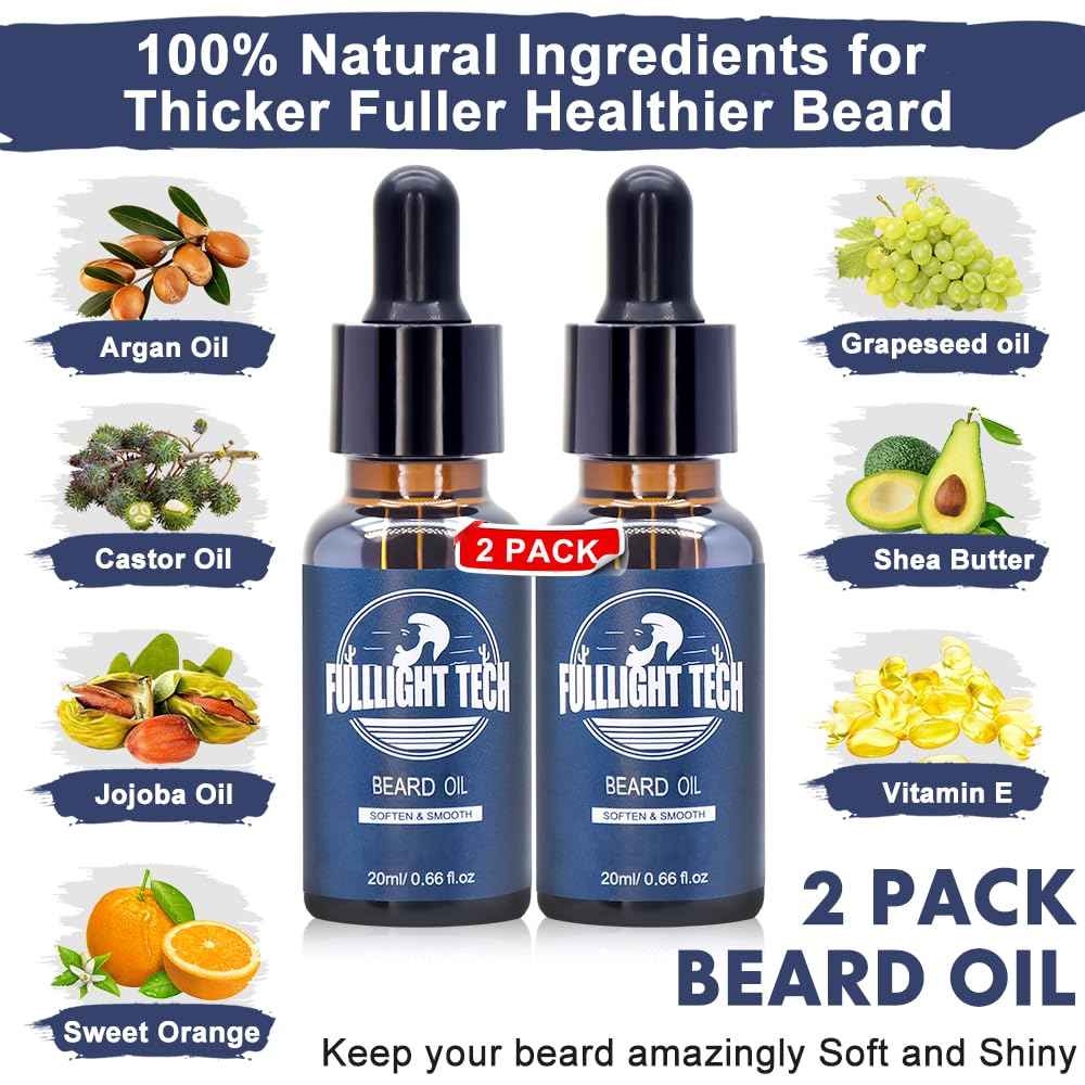 Beard Care Kit for Men-Nourish Soften Grooming Patchy Beard W/Vitamin Spray,Mustache Oil,Balm, Wash,Boar Bristle Brush,Wooden Comb,Scissors,Valentines Fathers Gifts for Men Dad Him Husband Boyfriend