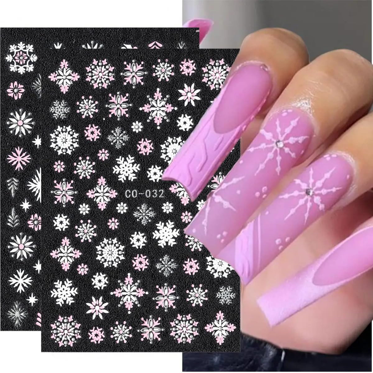 12 Sheets Christmas Nail Art Stickers 5D Self-Adhesive Pink Snowflake Nail Decals Xmas Bell Elk Nail Art Design Stickers Winter Holiday Nail Stickers for Women Girls DIY Acrylic Manicure Supplies