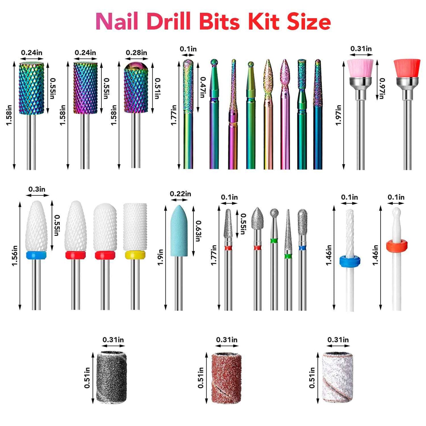Onism 25Pcs Nail Drill Bits Set - 3/32 Inch Tungsten Carbide Ceramic Nail Bits Kit for Professional Manicure Pedicure Remover for Home Salon Acrylic Gel Nail Polish - With Nail Tool Box