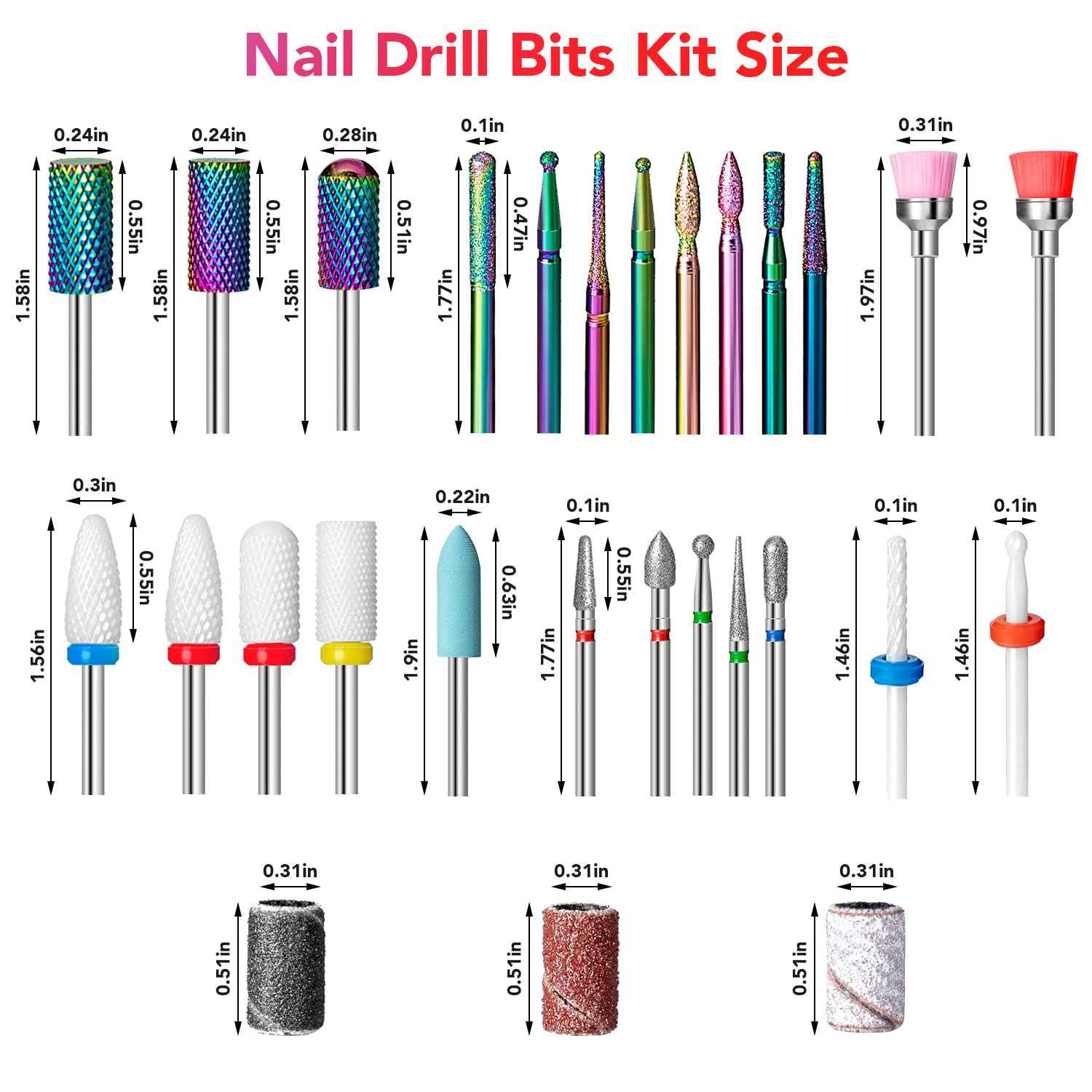 Onism 25Pcs Nail Drill Bits Set - 3/32 Inch Tungsten Carbide Ceramic Nail Bits Kit for Professional Manicure Pedicure Remover for Home Salon Acrylic Gel Nail Polish - With Nail Tool Box