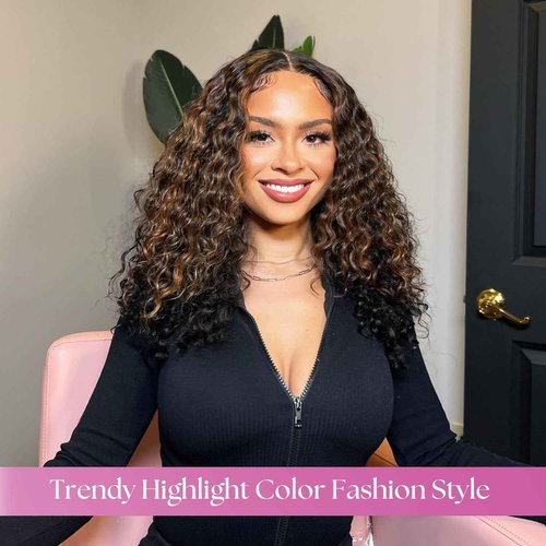 Anmetan Honey Blonde Highlight Black and Brown 4x4 Closure Water Wave Human Hair, 12A Wet and Wavy Color F1B30 Ombre 100% Remy Hair Pre Plucked with Baby Hair Free Part Hairline 4x4 Lace Closure 14 In