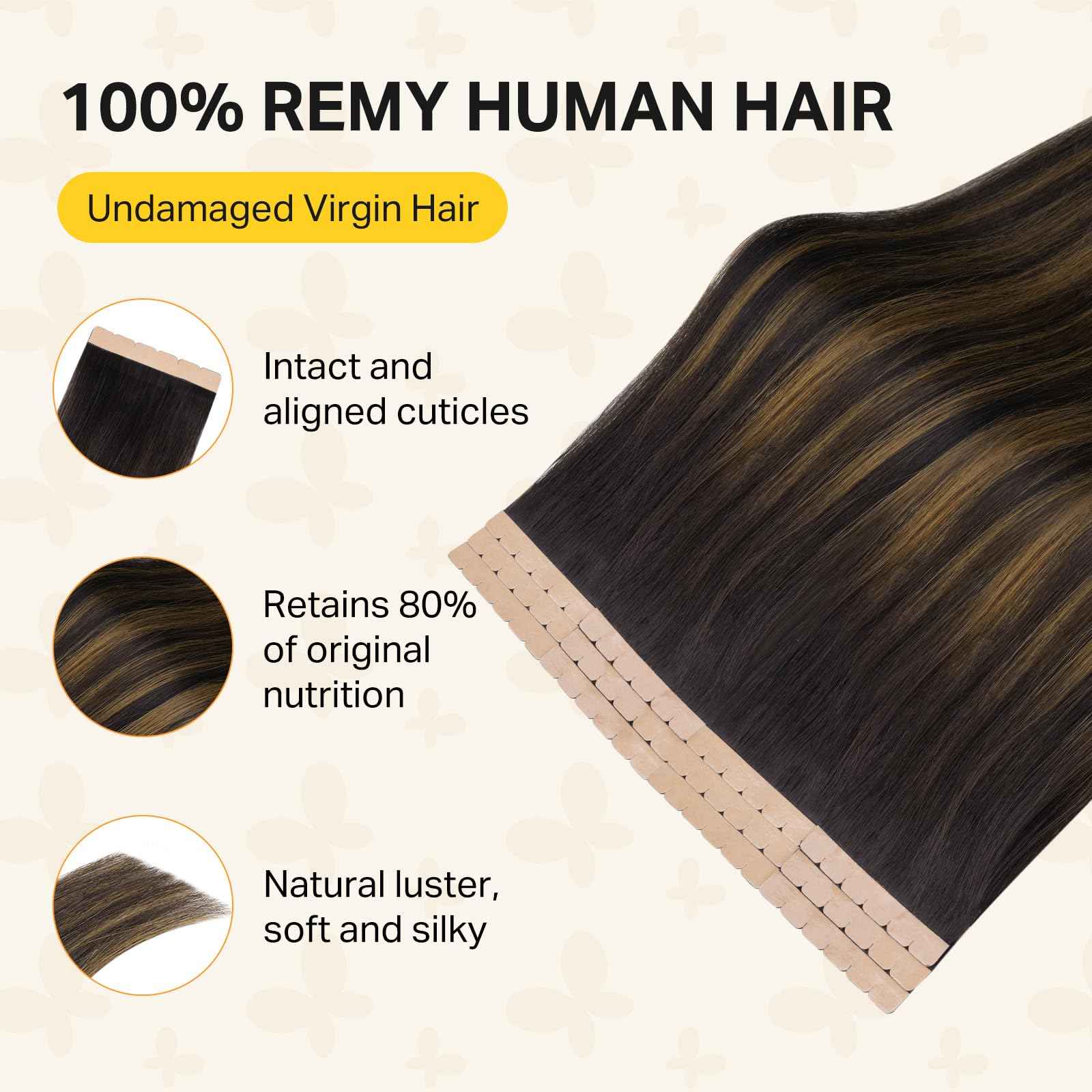 DOORES Tape in Hair Extensions, 10pcs 35g 16 Inch Balayage Dark Brown to Chestnut Brown Mini Tape Weft Extensions Invisible Remy Real Human Hair DIY Seamless Flexible Wear Silky Straight