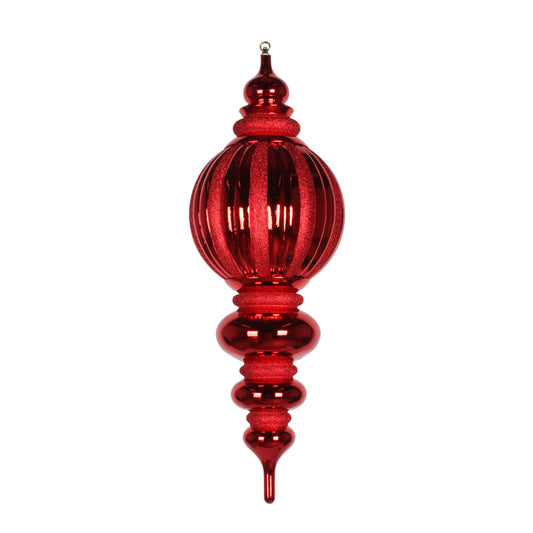 Vickerman 35" Shiny Finial Christmas Ornament with Glitter Accents - Shatterproof Plastic - Holiday Christmas Tree Decoration - Red Ornament - Festive Christmas Ornament