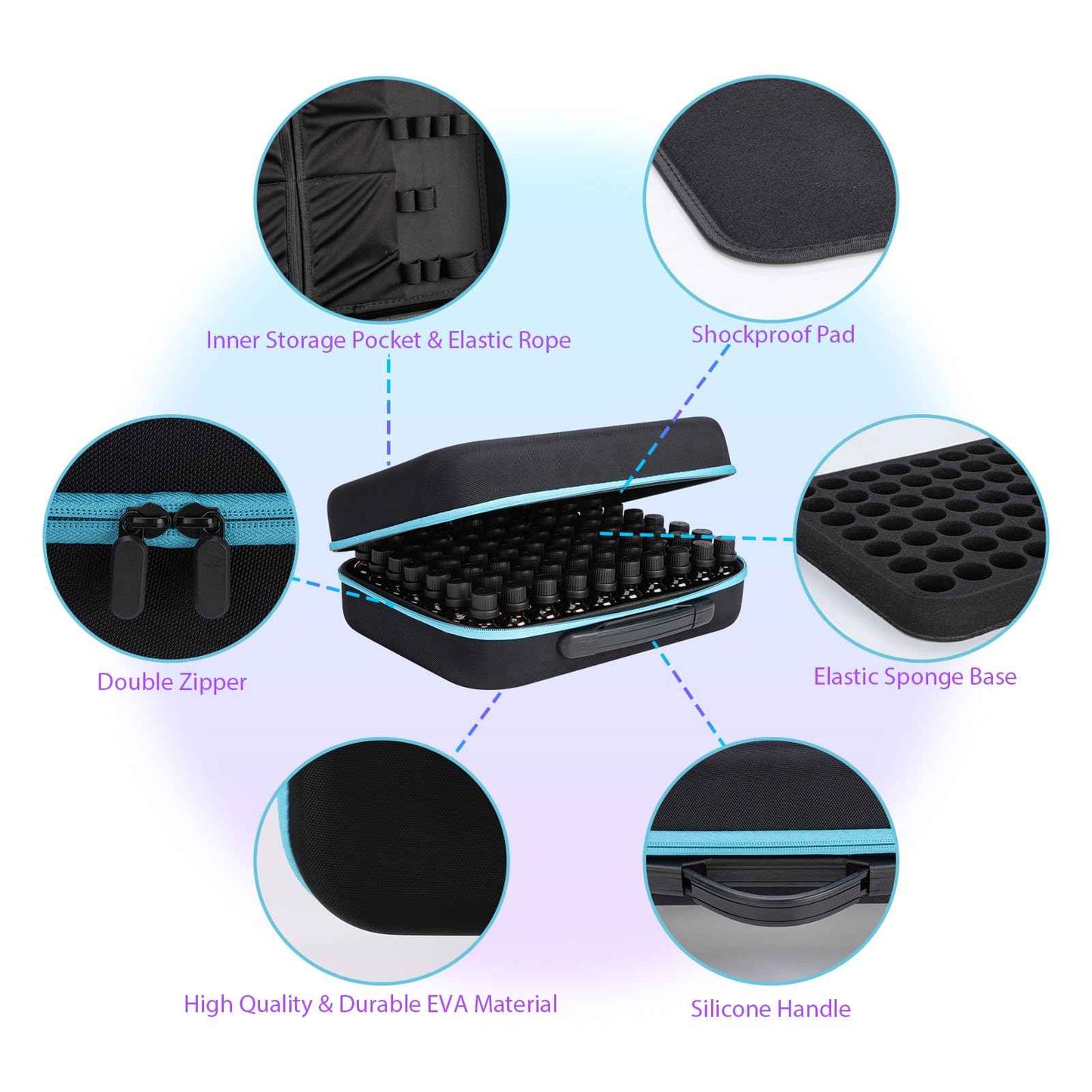 DHXYZZB Essential Oils Carrying Case Holds, 70 Bottles 5ml, 10ml, 15ml Bottles Storage Organizer Bag Hard Shell EVA, Essential Oil Bag with Labels & Bottle Opener & Plastic Droppers (Orange)