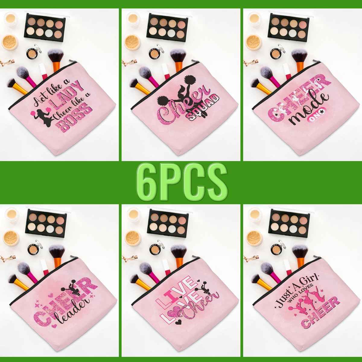 Cheerleader Gifts, 6 Pcs Cheer Makeup Bag Cheer Gifts Cheer Stuff Cosmetic Bag Cheerleading Gifts for Women Girls Sisters Teammates Travel Toiletry Bag, Graduation Birthday Gifts Cheer Team Gifts