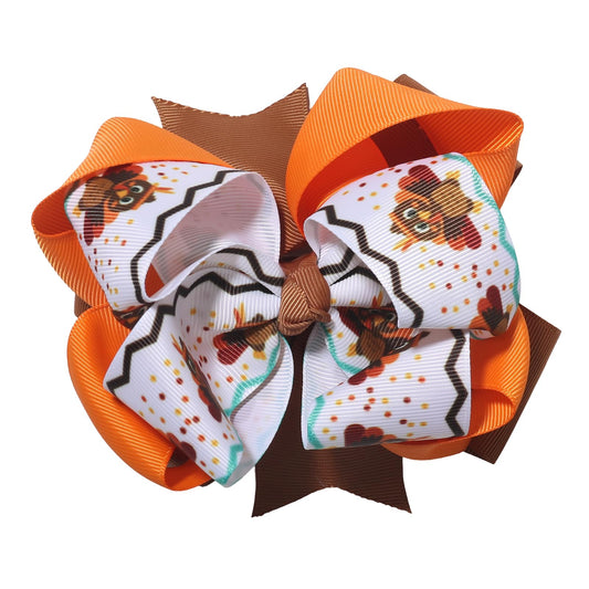 Fall Hair Clip Thanksgiving Turkey Hair Bow Clips Grosgrain Ribbon Hair Bow with Alligator Clips Orange Hair Barrettes Non-Slip Hairpin Claw Clips Accessories for Thick Thin Hair (Style B)