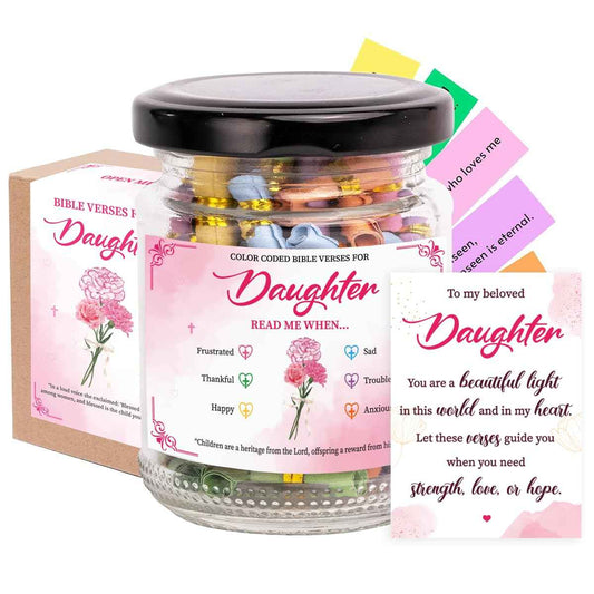 Bible Verse Jar for Daughter, Bible Accessories, Prayer Jar, Christian Gifts For Women, Religious Gifts for Daughter, Inspirational for Teen Girls, Christian Gift from Mom or Dad