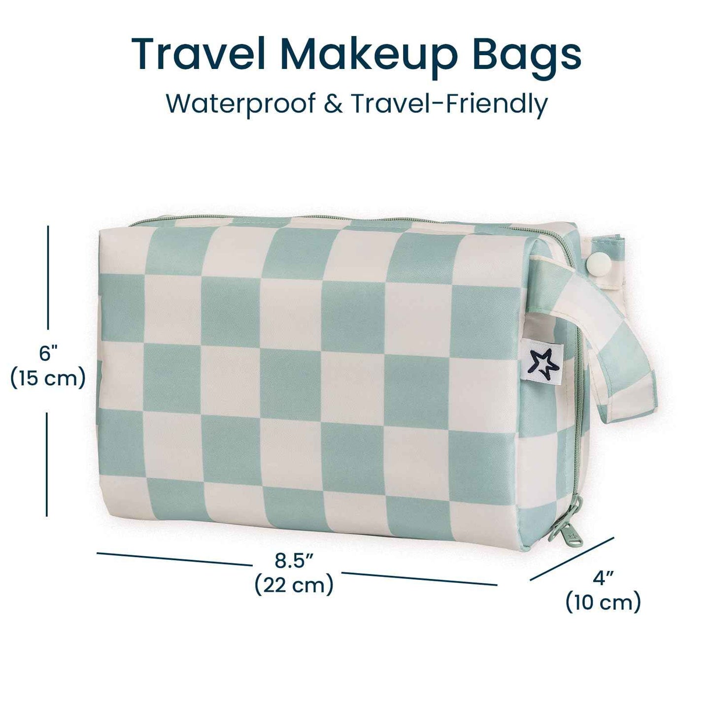 Tiny Twinkle Waterproof Travel Toiletry & Makeup Bag Organizer | Large Capacity Cosmetic Case with Compartments & Handle, A Thoughtful Travel Companion for Women（Sage Checkers