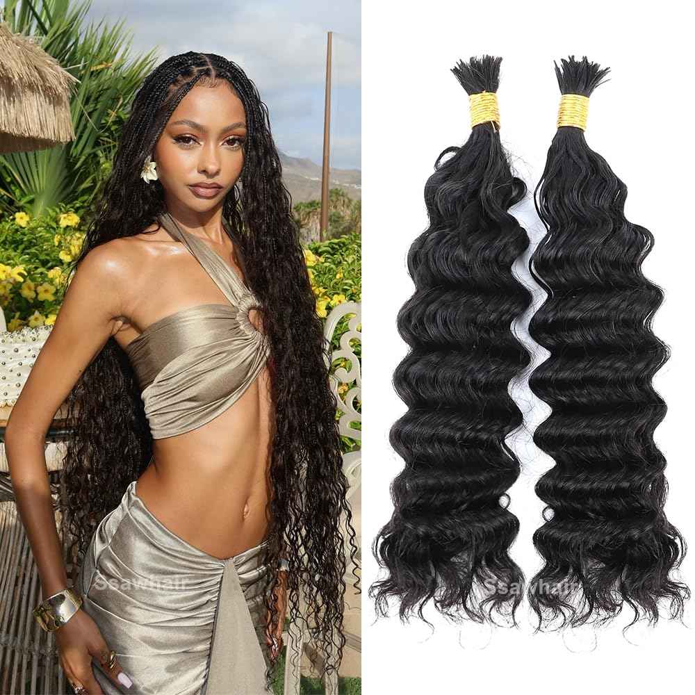 Ssawhair Pre-Divided Deep Wave Bulk Human Hair For Boho Braids Double Drawn Curly Virgin Human Hair Bulk For Braiding Hair Extensions 18Inch 50g 160Roots