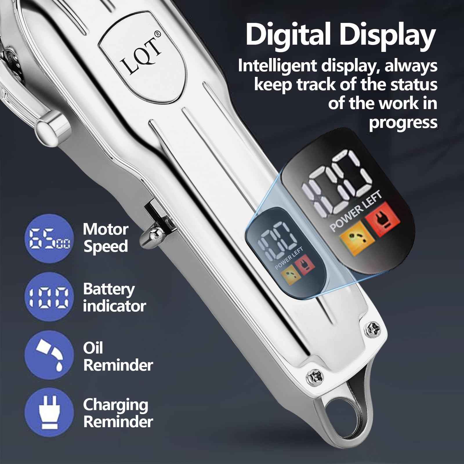 LQT Professional Hair Clipper Set, Gold, LED Display, with Trimmer, 8 Guide Combs, Barber Shaver Set, with Travel Case and Haircut Cape (Silver)