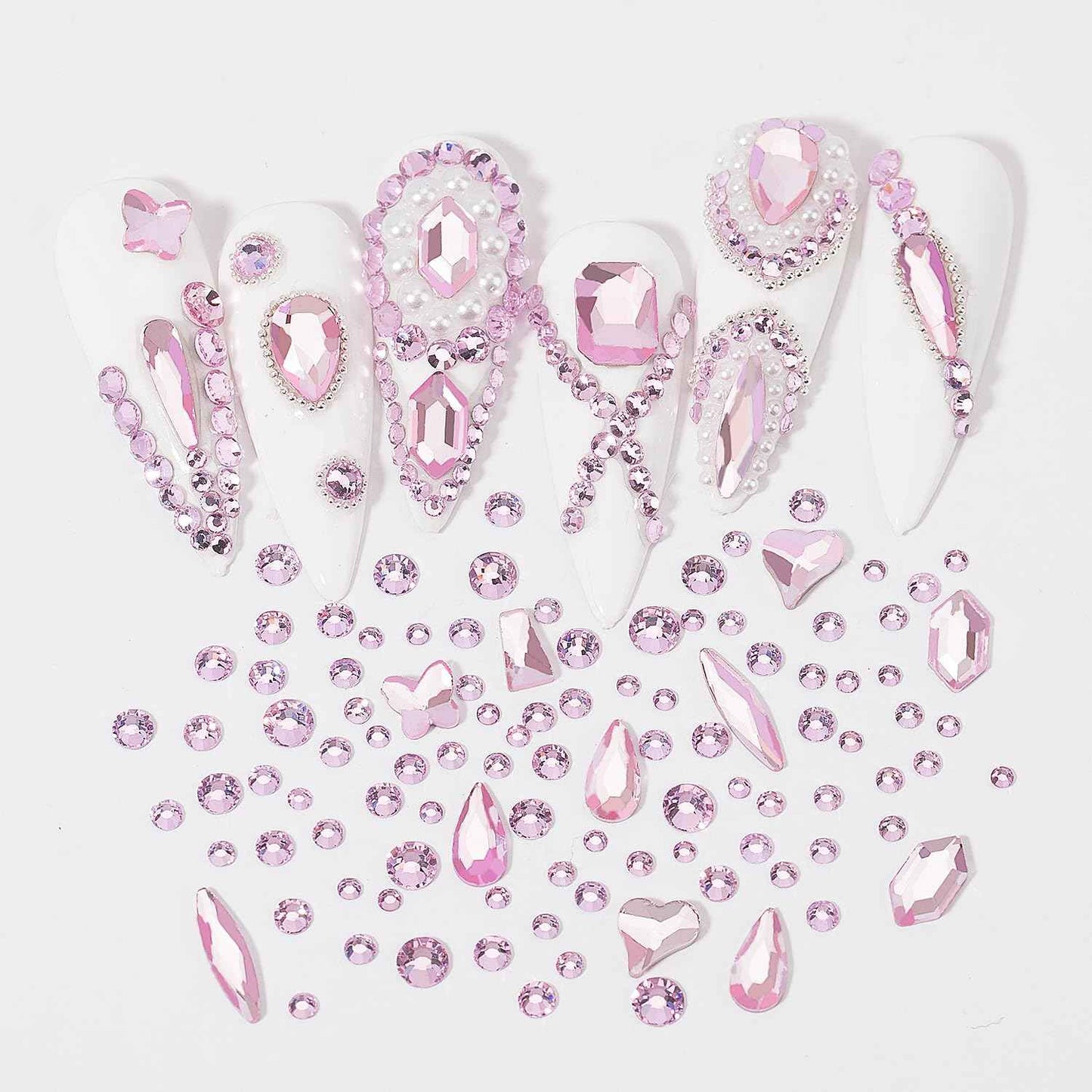 HNUIX Nail Rhinestones - 4550pcs Light Pink, Multiple Shape Gems, Flatback Crystal Rhinestones for Nails Decor Designs Kits