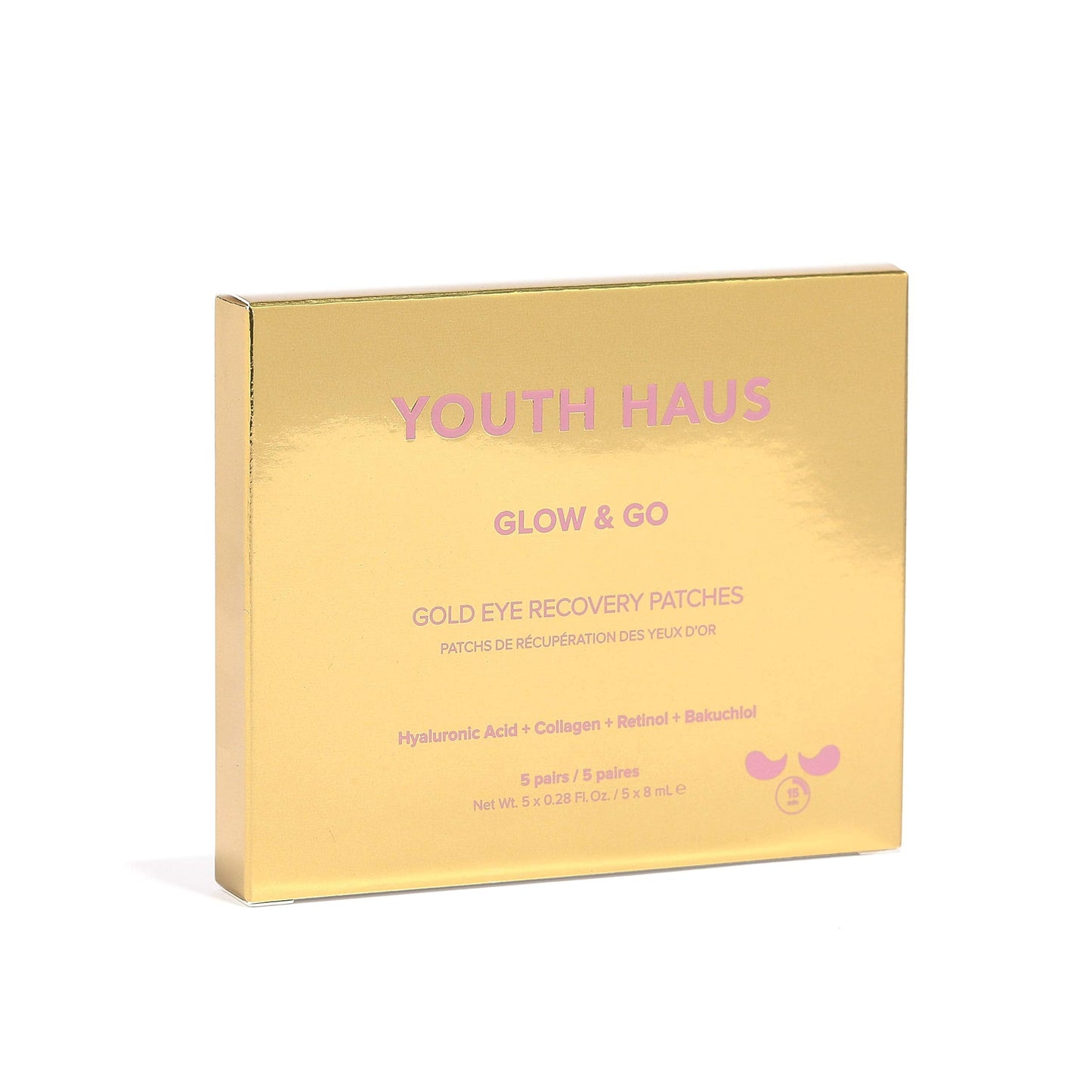 Skin Gym Youth Haus Glow & Go Gold Eye Recovery Patches with Collagen, Hyaluronic Acid and Retinol, 5 Patches