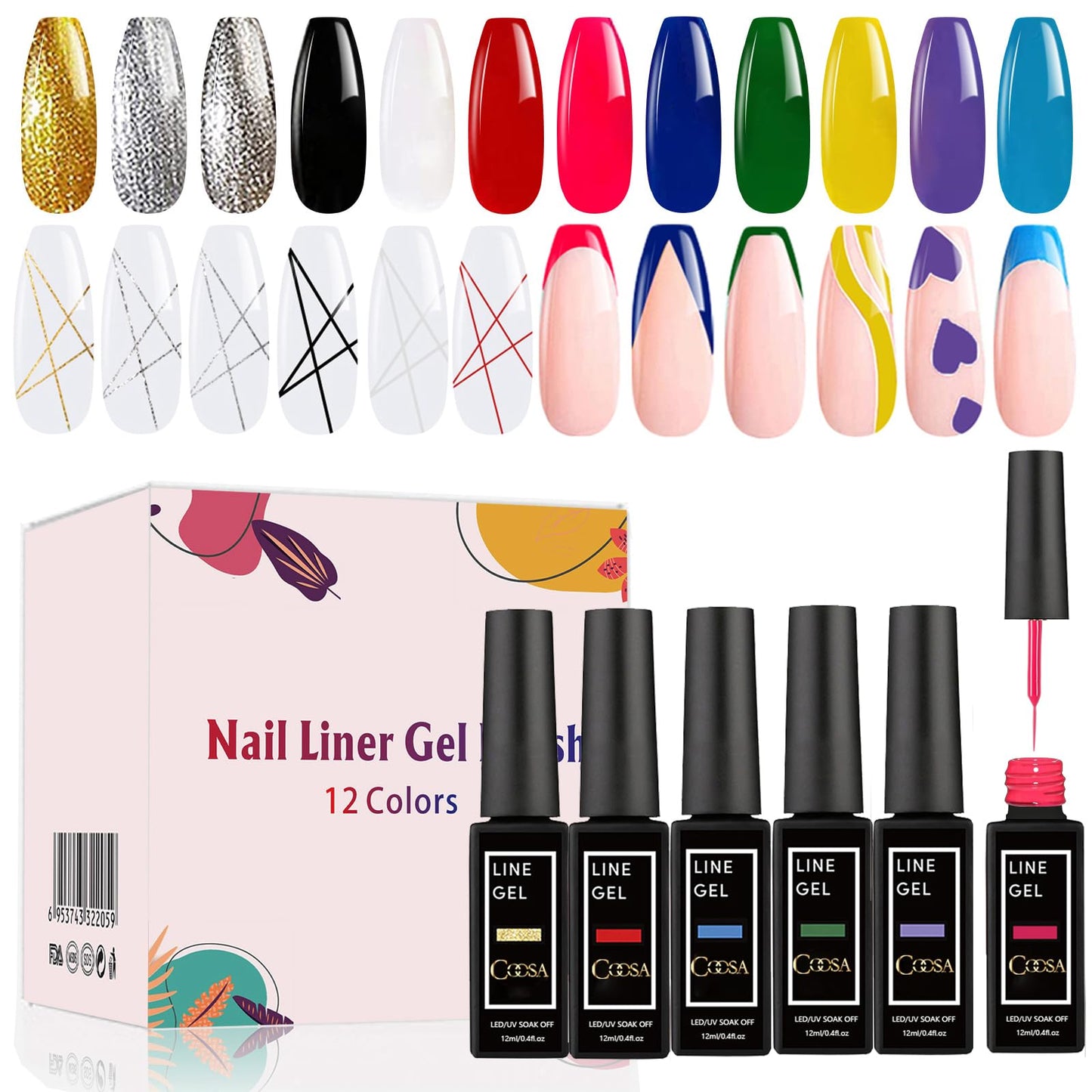 12 Colors Classic Neon Painting Gel Nail Polish Set,Drawing Gel Nail Liner Polish Nail Wire Pulling Gel Kit DIY Line Art Gel for Nail Art Salon