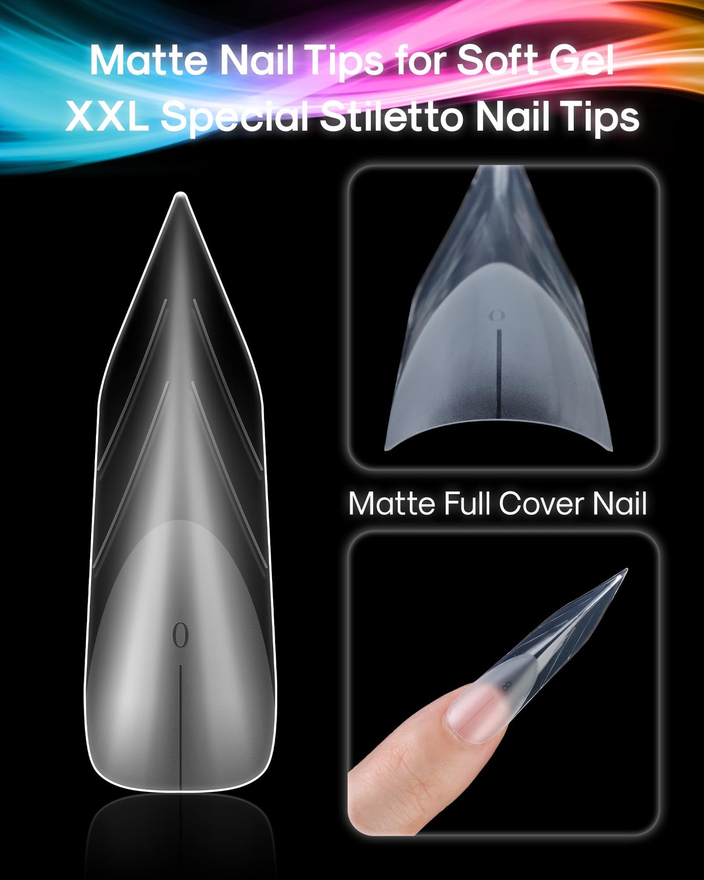 120Pcs Extra Long Stiletto Nail Tips, 12 Sizes Clear XXL Full-Cover Press On Nails Half-Matte False Nail Extension Tips For Professional Salons Home DIY Nail Art Manicure Design