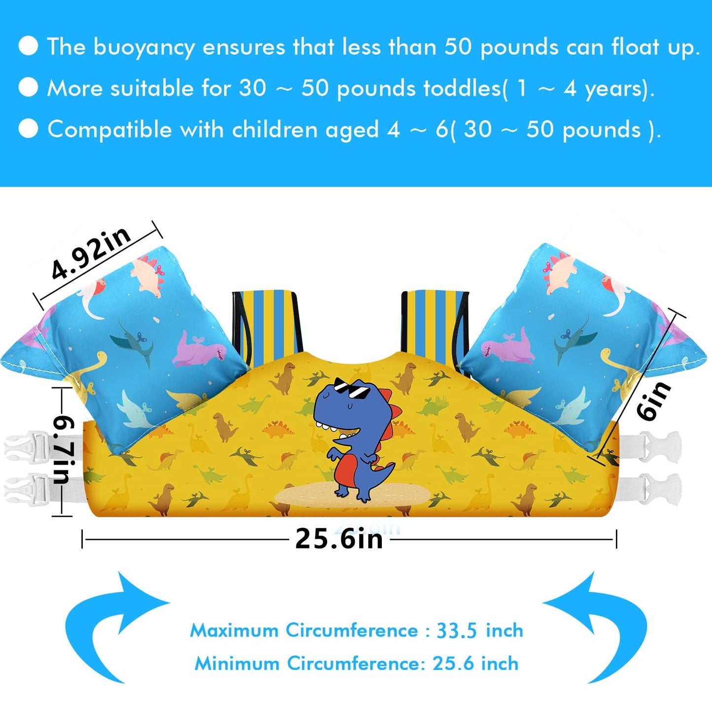 Chriffer Kids Swim Vest Life Jacket for 22-66 Pounds Boys and Girls, Toddler Floaties with Shoulder Harness Arm Wings for 2,3,4,5,6,7 Years Old Baby