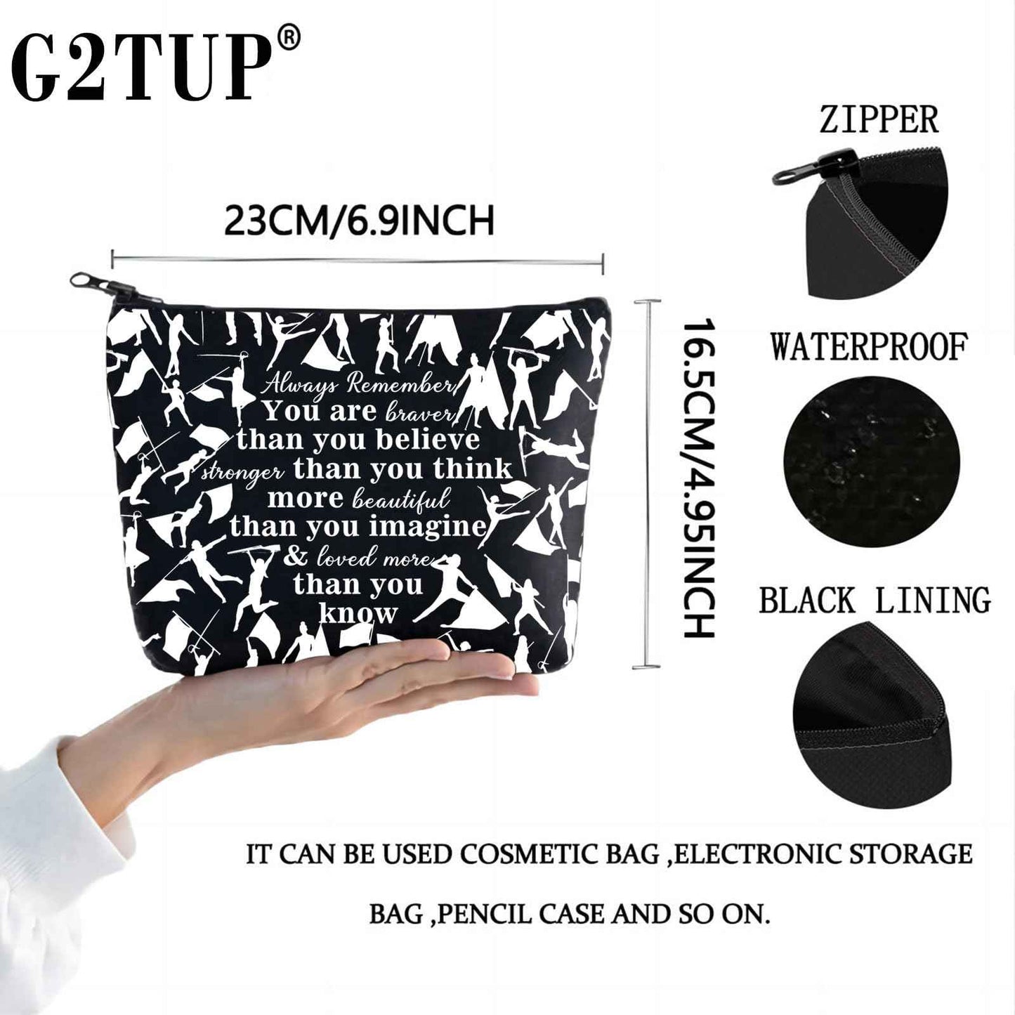 G2TUP Color Guard Gift Makeup Bag Flags Cosmetic Bag You're Braver Than You Believed Colorguard Gift