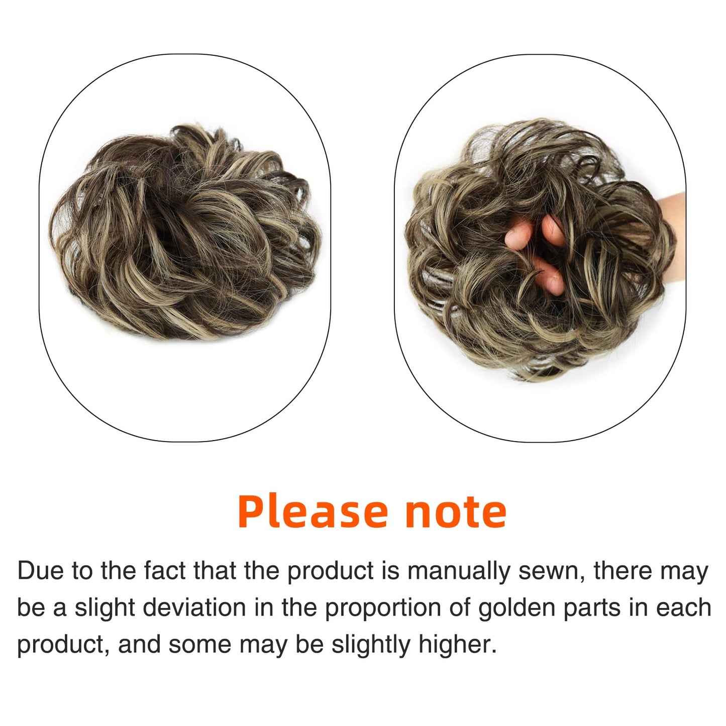 MORICA 1PCS Messy Hair Bun Hair Scrunchies Extension Curly Wavy Messy Synthetic Chignon for Women (Dark Brown & Ash Blonde)