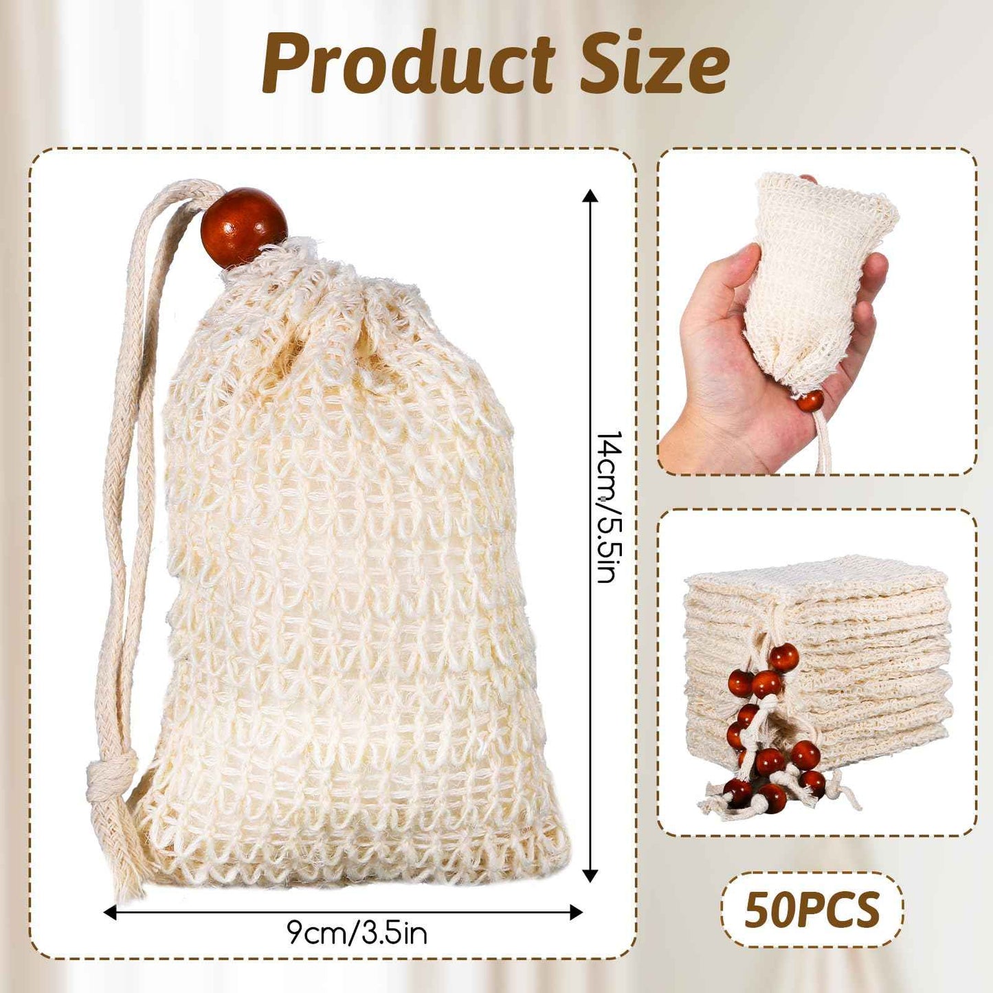 50 Pack Soap Saver Bags, Natural Cotton Linen Mesh Soap Bag with Drawstring for Exfoliating, Foaming, and Drying, Bar Pouch for Bath and Shower Use (3.5x5.5 Inch)