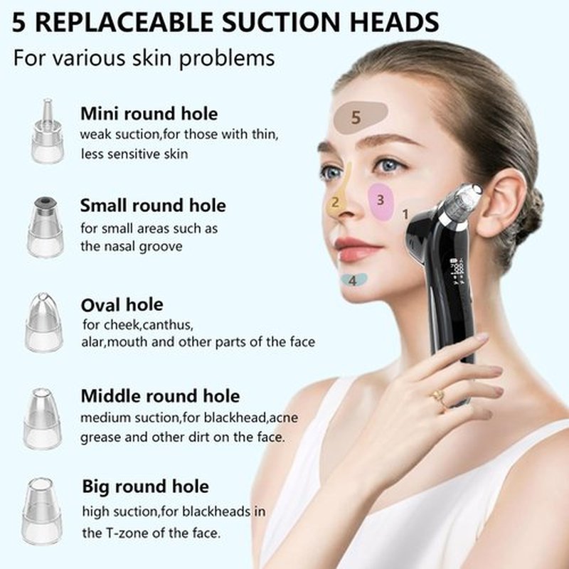 Blackhead Remover Vacuum,USB Interface Type Pore Cleaner with Hot&Cold Compress,Positive&Negative Ion Massage, Blackhead Extractor Pimple Sucker with 5 Adjustable Suction Levels for Men and Women