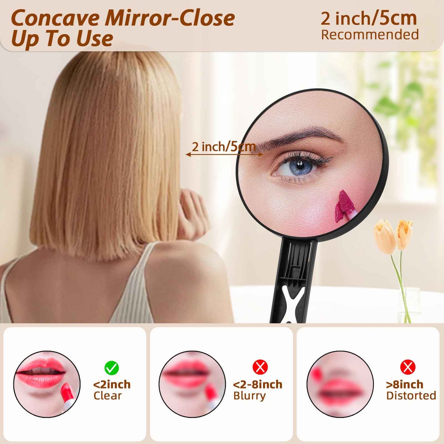 Magnifying Mirror 40X/5X Double Sided Hand Mirror, Precision Makeup at 40X Magnification & Overall View at 5X，Travel Handheld Magnified Makeup Mirror with Handle & Table Stand, Vanity Cosmetic Mirror
