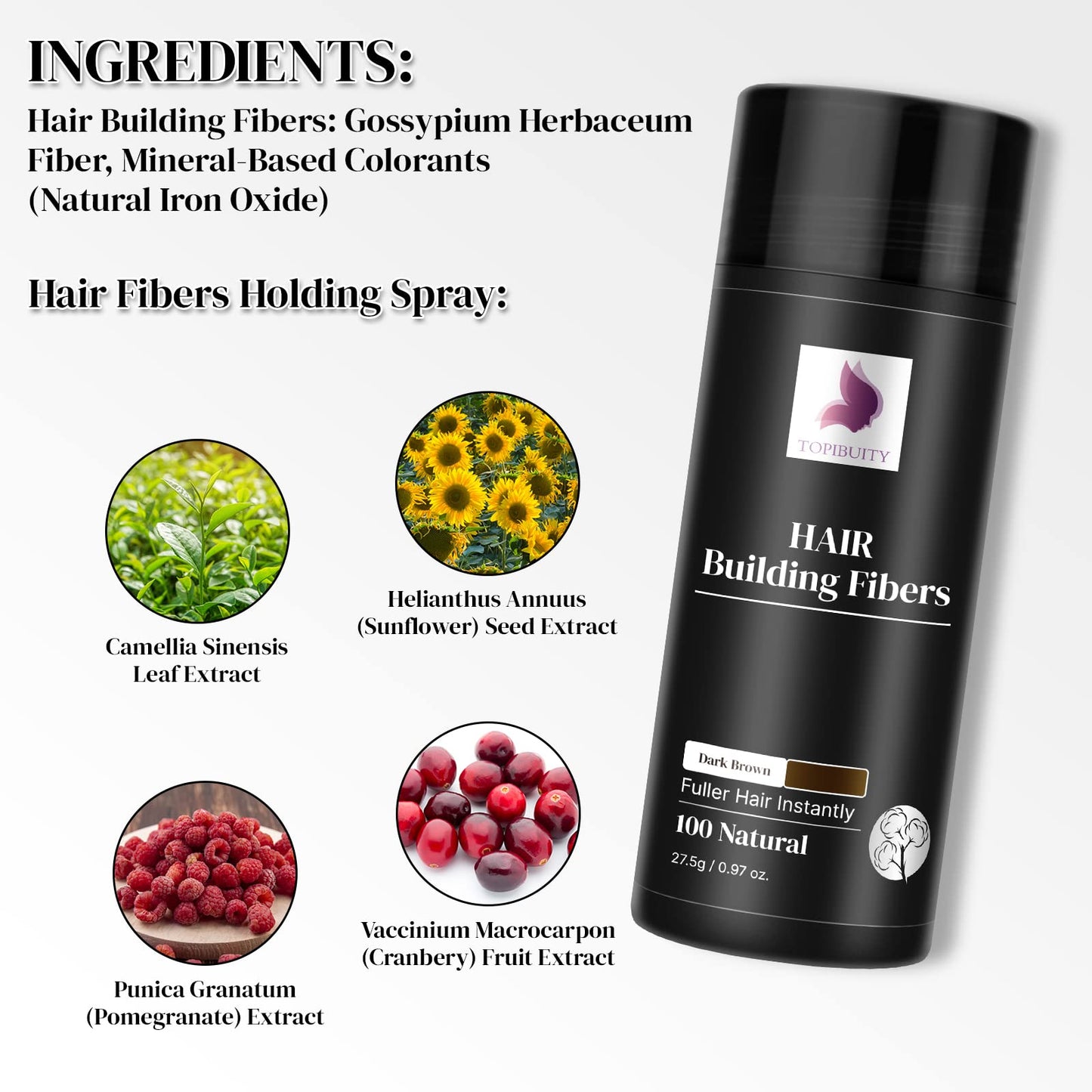 Hair Fibers for Thinning Hair Fiber Applicator 3-in-1 Set - Natural Concealing Hair Building Fibers - Long-Lasting Spray with Accessory for Crisp Hairlines, Thicker Beard & Styling (Dark Brown)