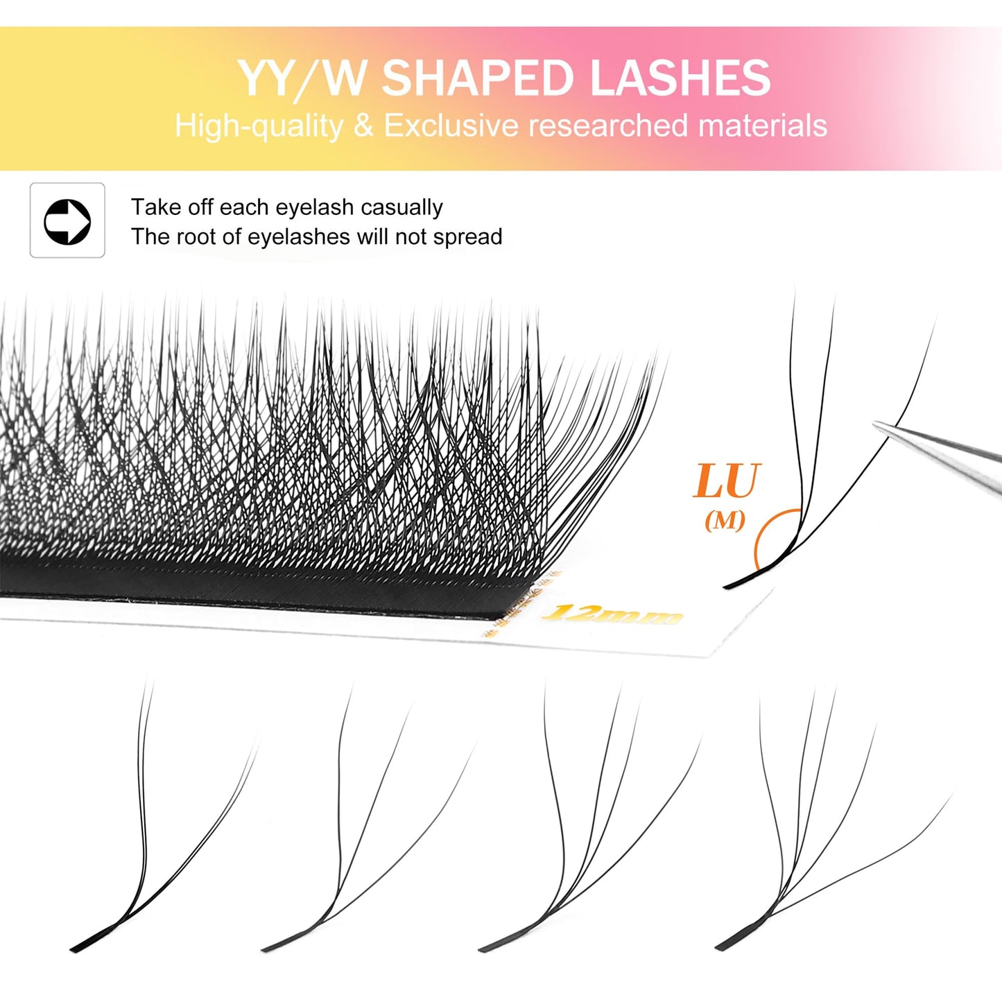 XIUSUZAKI W Lash Extensions Supplies 5D Eyelash Extensions W Shape 0.07mm Thickness L/LU Curl Mix 8-15mm Premade Fans Easy Fan Lashes Matte Black 12 Rows Crisscross EyeLashes(W-5D-0.07-LU,8-15mm)