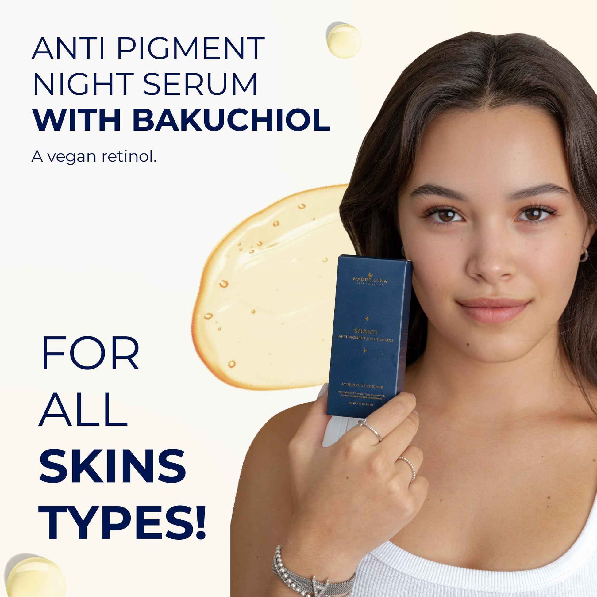 Madre Luna SHANTI - Night Facial Oil Serum, Deep Hydration, Anti-Pigmentation with Bakuchiol Oil (Natural Retinol), Anti-Aging, Ideal for All Skin Types - Face Oil