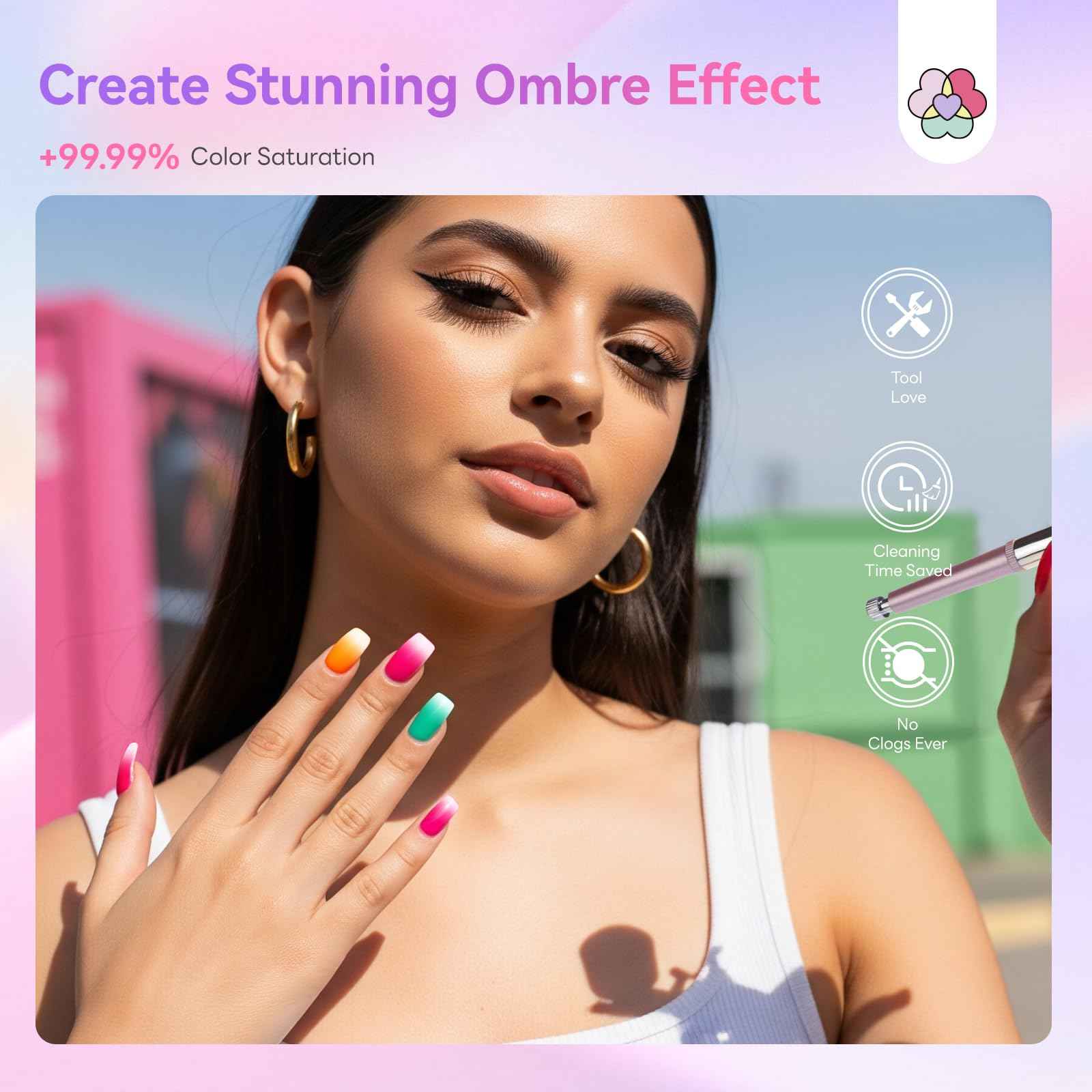 SAVILAND Advanced Airbrush Gel Nail Polish: 50 ml Dilution-Free White Gel Nail Polish Non-Acetone Airbrush Paint for Nails with Fine Mist for Gradient Ombre Blush French Nails Art Paint Salon