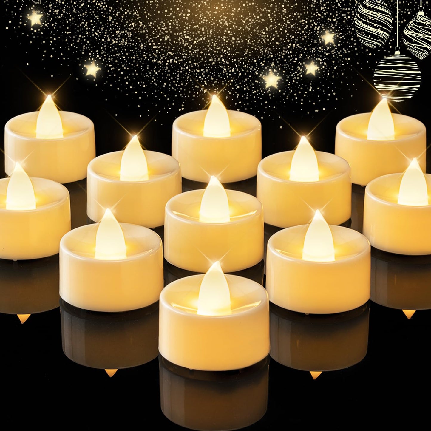 BEICHI Flameless Candles, 24Pack Battery Operated Candles, LED Tea Lights Candles Battery Operated, Flickering Fake Candles for Wedding Halloween Christmas Diwali- Warm White, Ivory Base