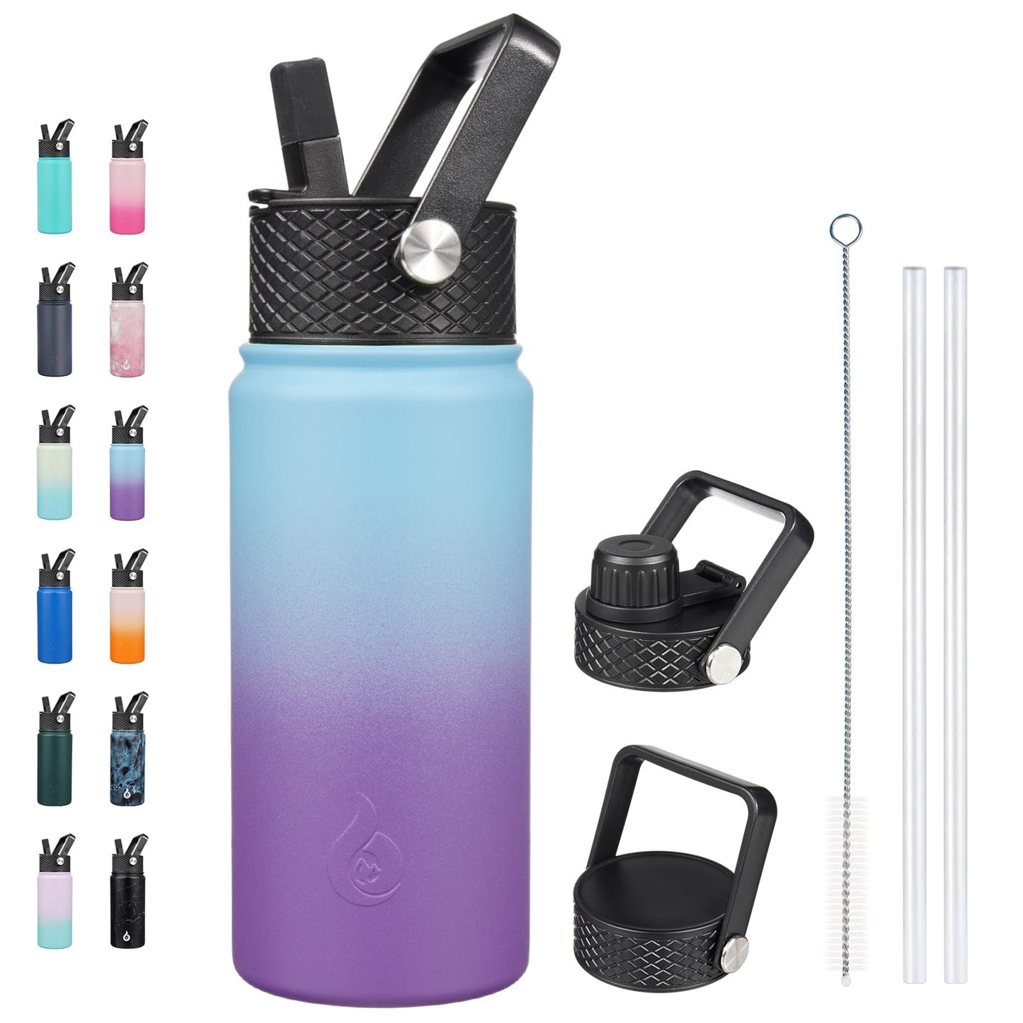 BJPKPK Insulated Water Bottles with Straw Lid, 18oz Stainless Steel Metal Water Bottle, Cold & Hot Water Bottle with 3 Lids, Leak Proof BPA Free Travel Cup, Wide Mouth Flasks, Thermos-Ocean Dream