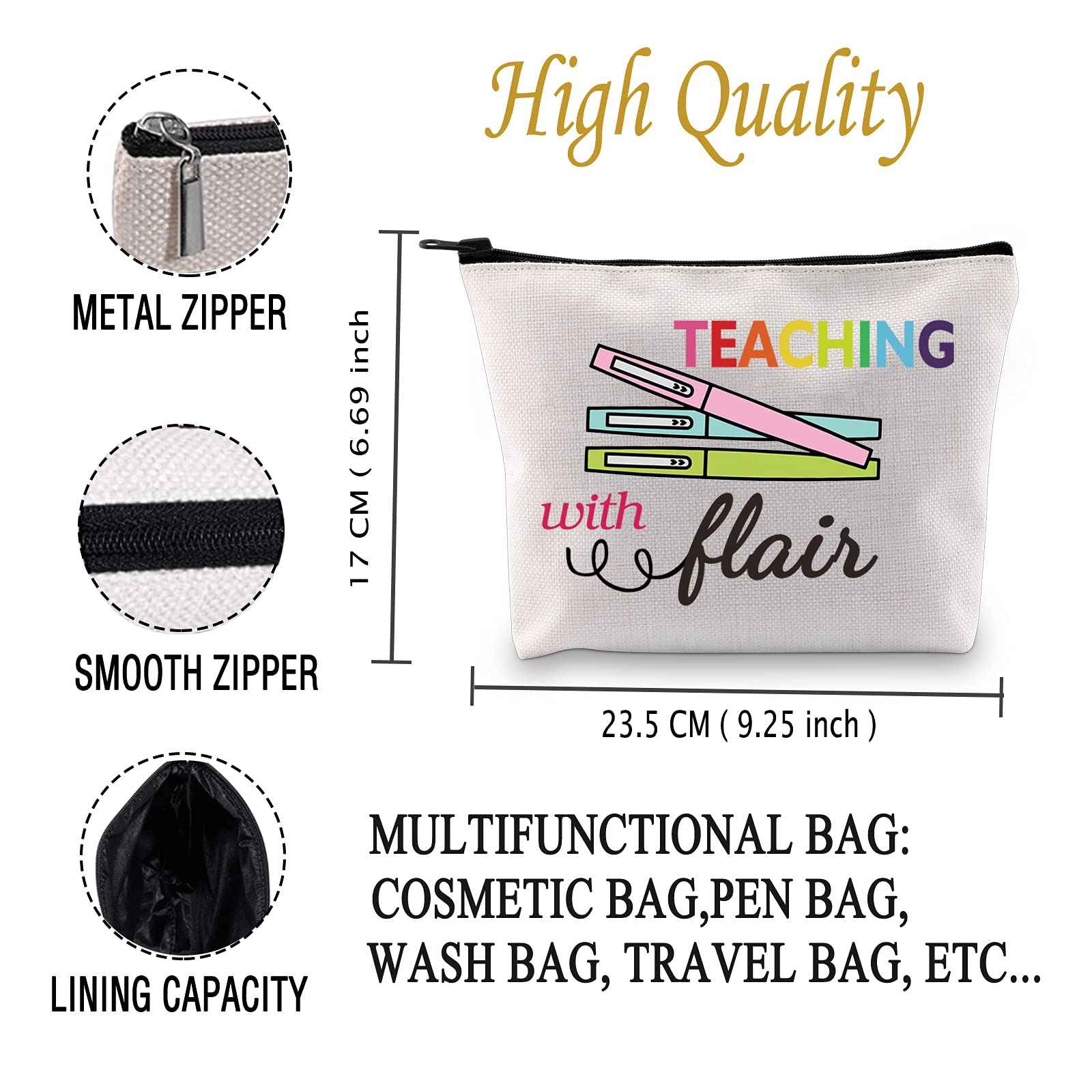 JXGZSO Teaching With Flair Zipper Pouch Teacher Pen & P Pouches Teacher Makeup Cosmetic Bag (Teaching With Flair B)