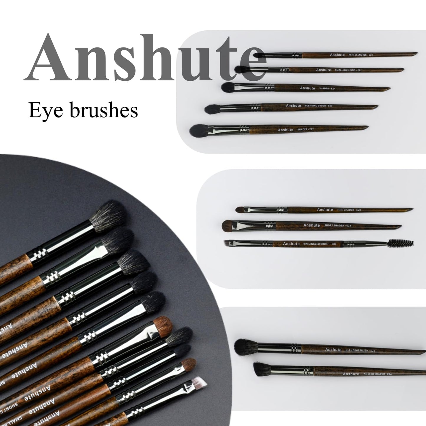 Anshute Natural Goat Hair Makeup Brushes Set of 10, Professional Natural Hair Cosmetic Brushes with Case, Beech Wood Handle. Super Soft Bristles, Variety of Brushes. Face Brushes, Eyeshadow Brushes.