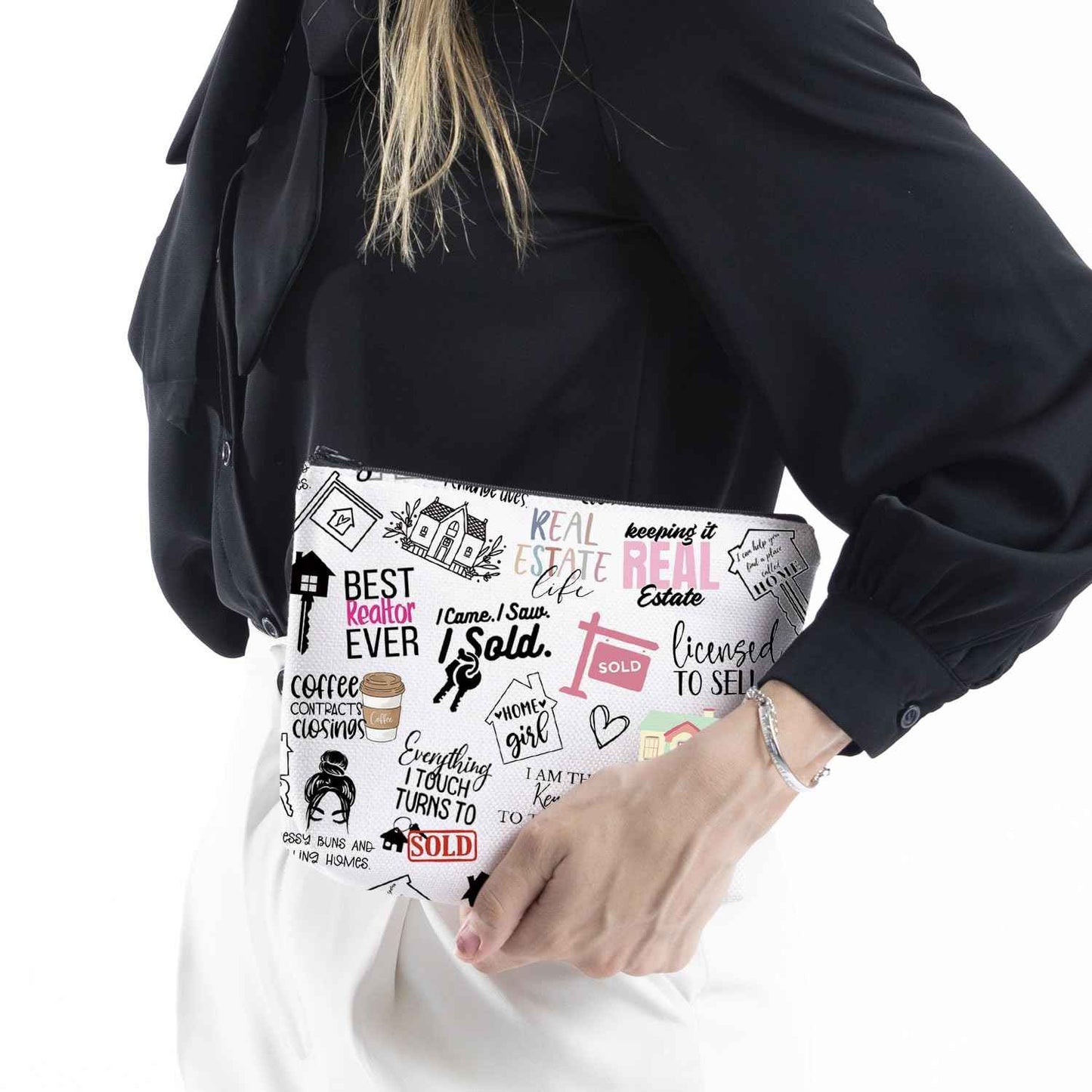 WCGXKO Novelty Realtor Gift Realtor Sayings Real Estate Life Quotes Canvas Makeup Bag (realtor)